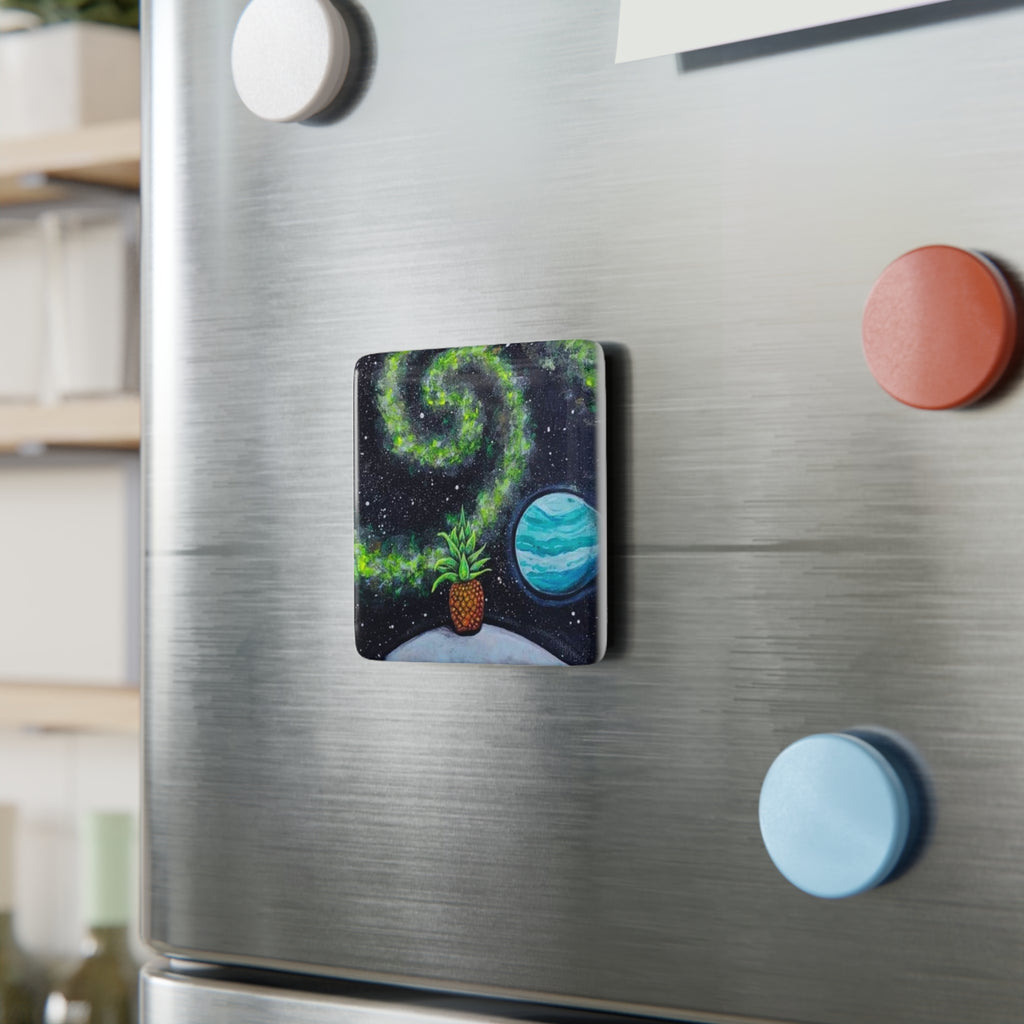 Space Pineapple Porcelain Magnet — Whimsical Cosmic Art Refrigerator Magnet