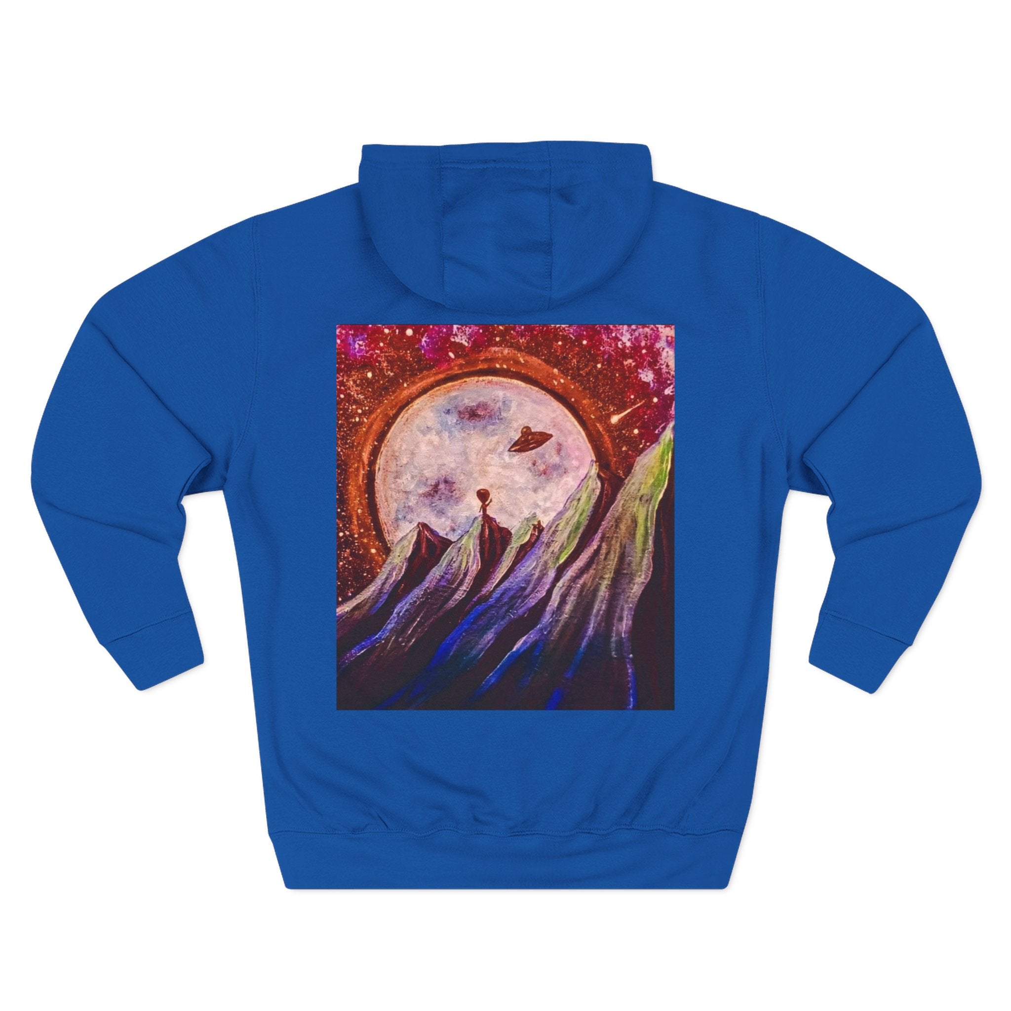 Moonlit Mountain Hoodie — Surreal Nightscape Art Fleece Hoodie