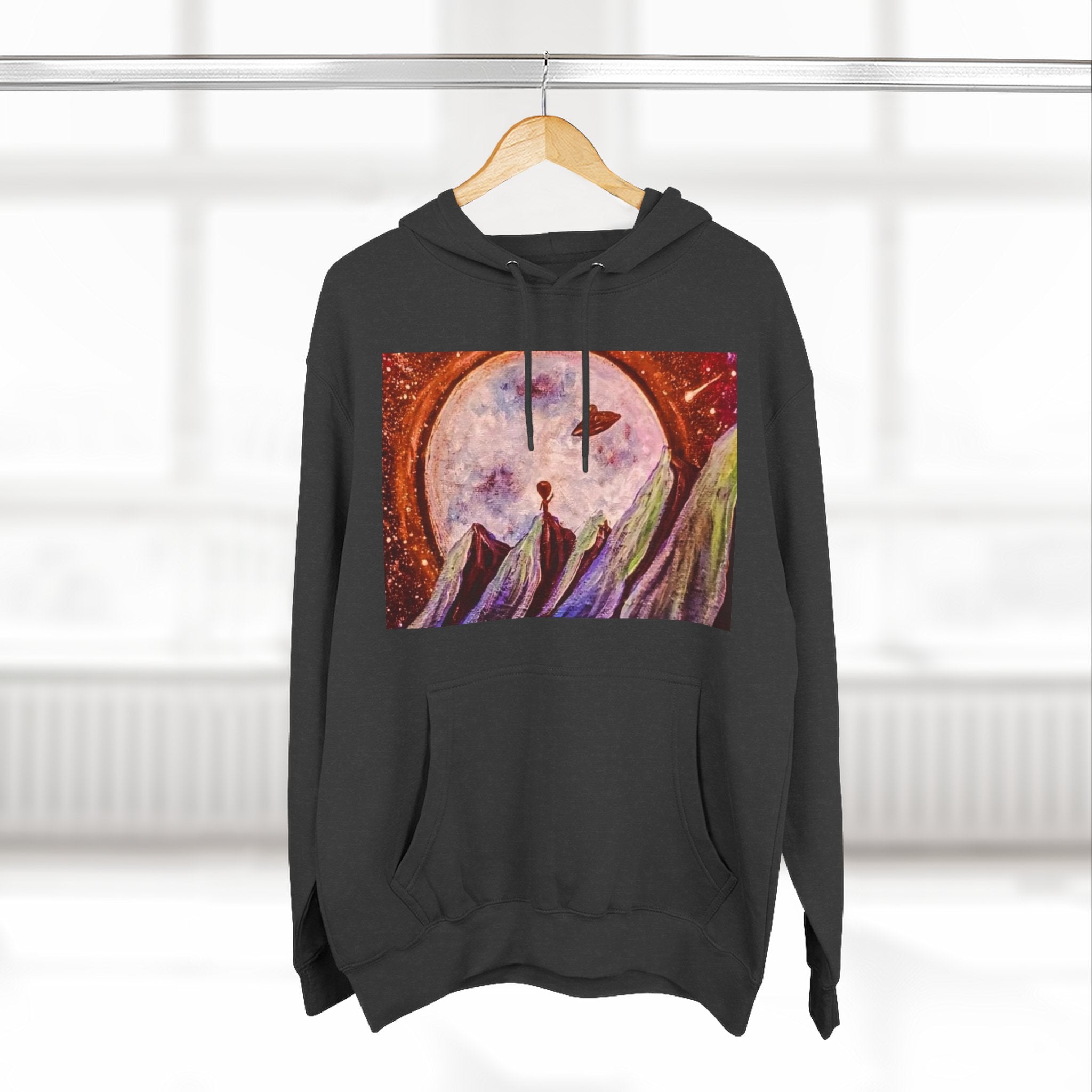 Moonlit Mountain Hoodie — Surreal Nightscape Art Fleece Hoodie