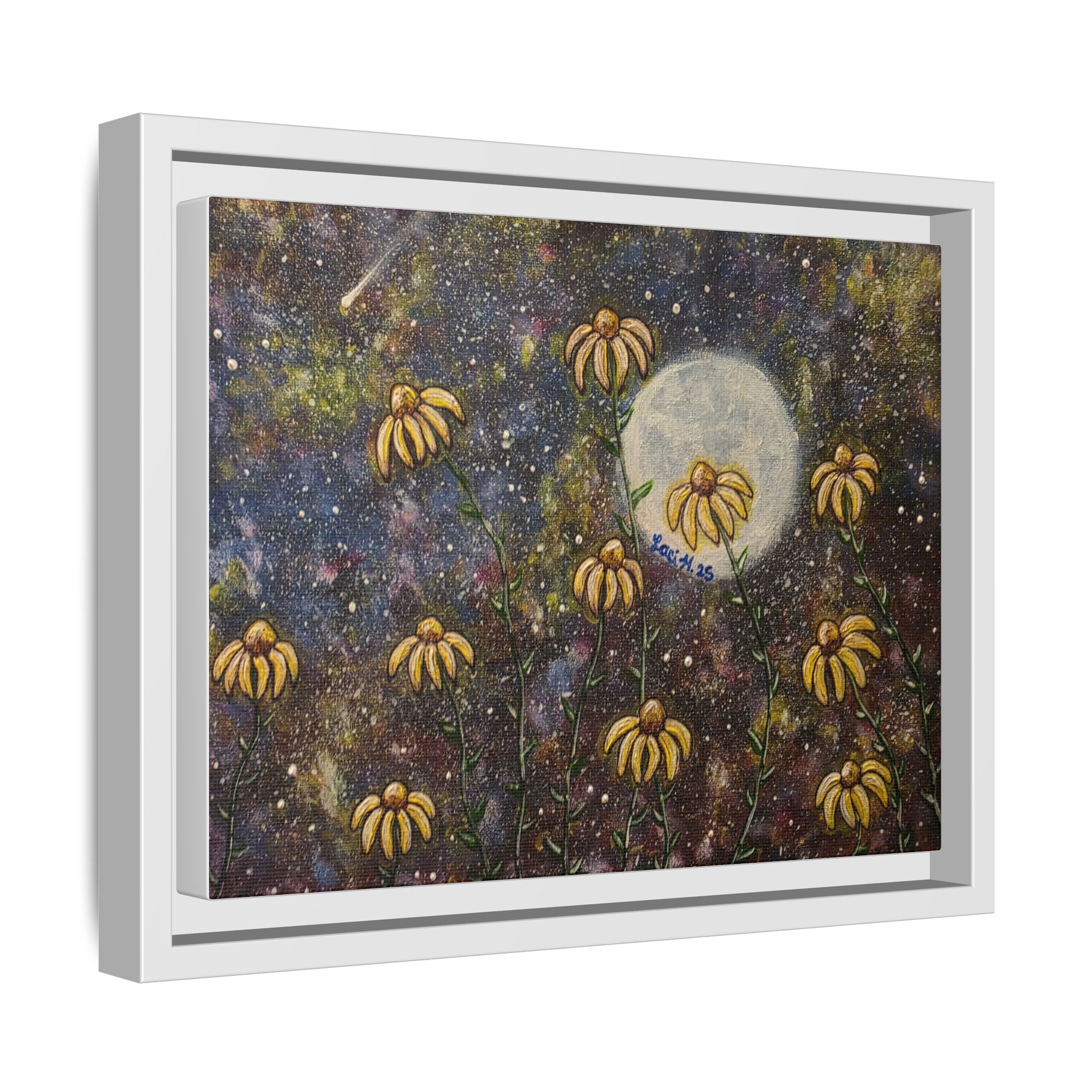 Framed Matte Canvas Print — Moonlit Black-Eyed Susans Art