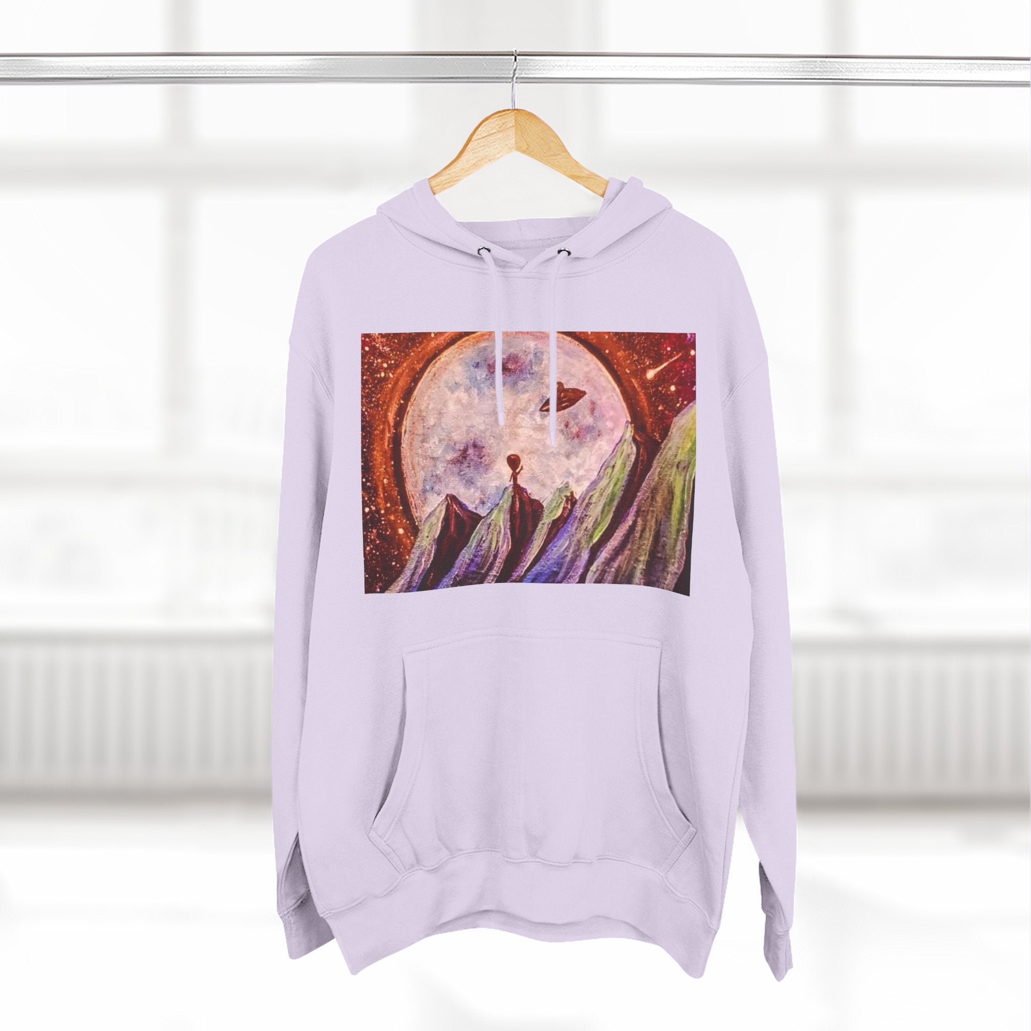 Moonlit Mountain Hoodie — Surreal Nightscape Art Fleece Hoodie