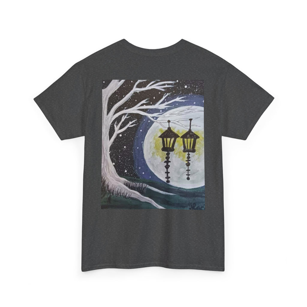 Ethereal Moonlight Tee, Unisex Heavy Cotton Tee, Night Sky Shirt, Nature Lover Apparel, Mystic Tree Top, Gift for Stargazers