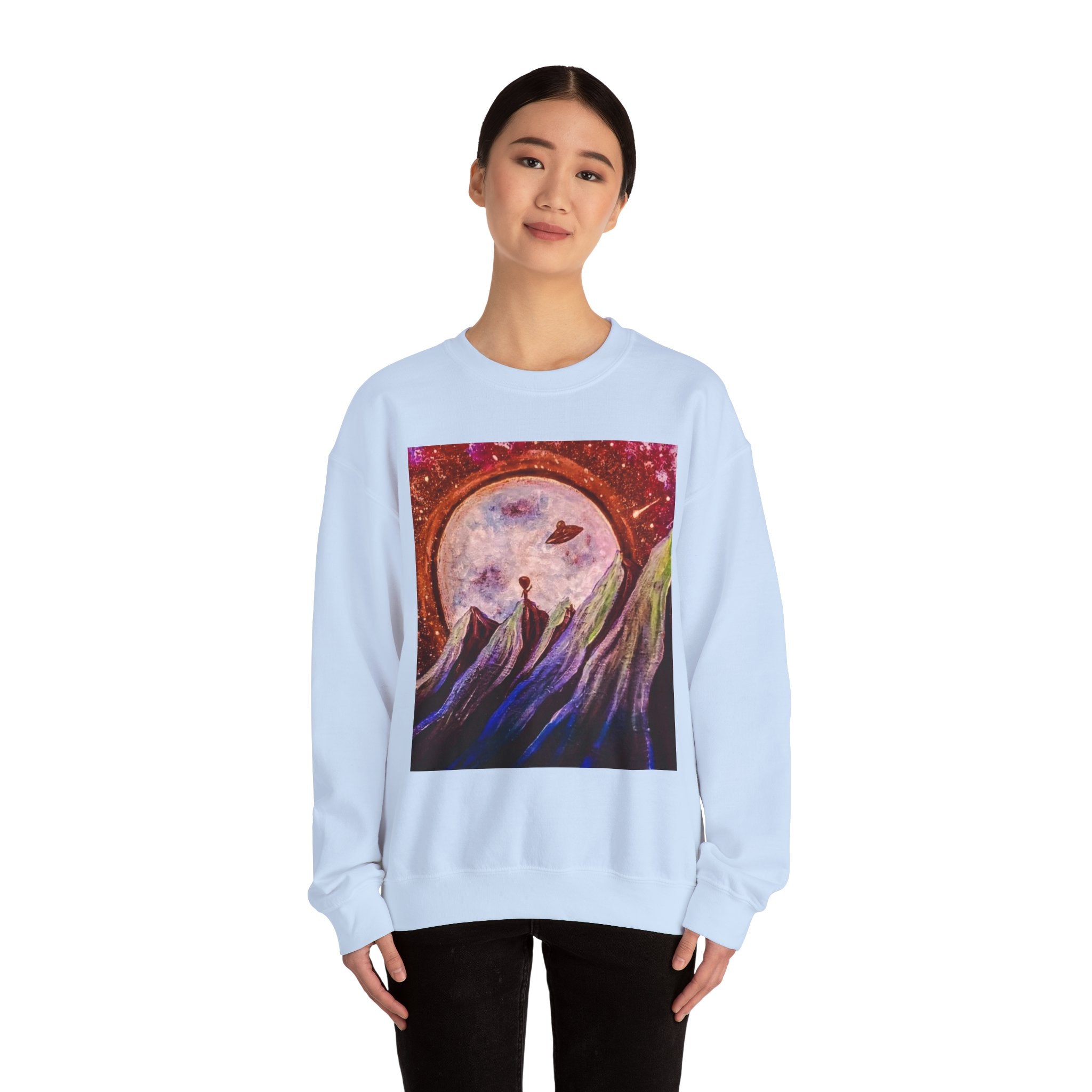 Cosmic Adventure Crewneck Sweatshirt - Unisex Heavy Blend, Galaxy Art, Starry Night Fashion, Space Lover Gift, Cozy Casual Wear