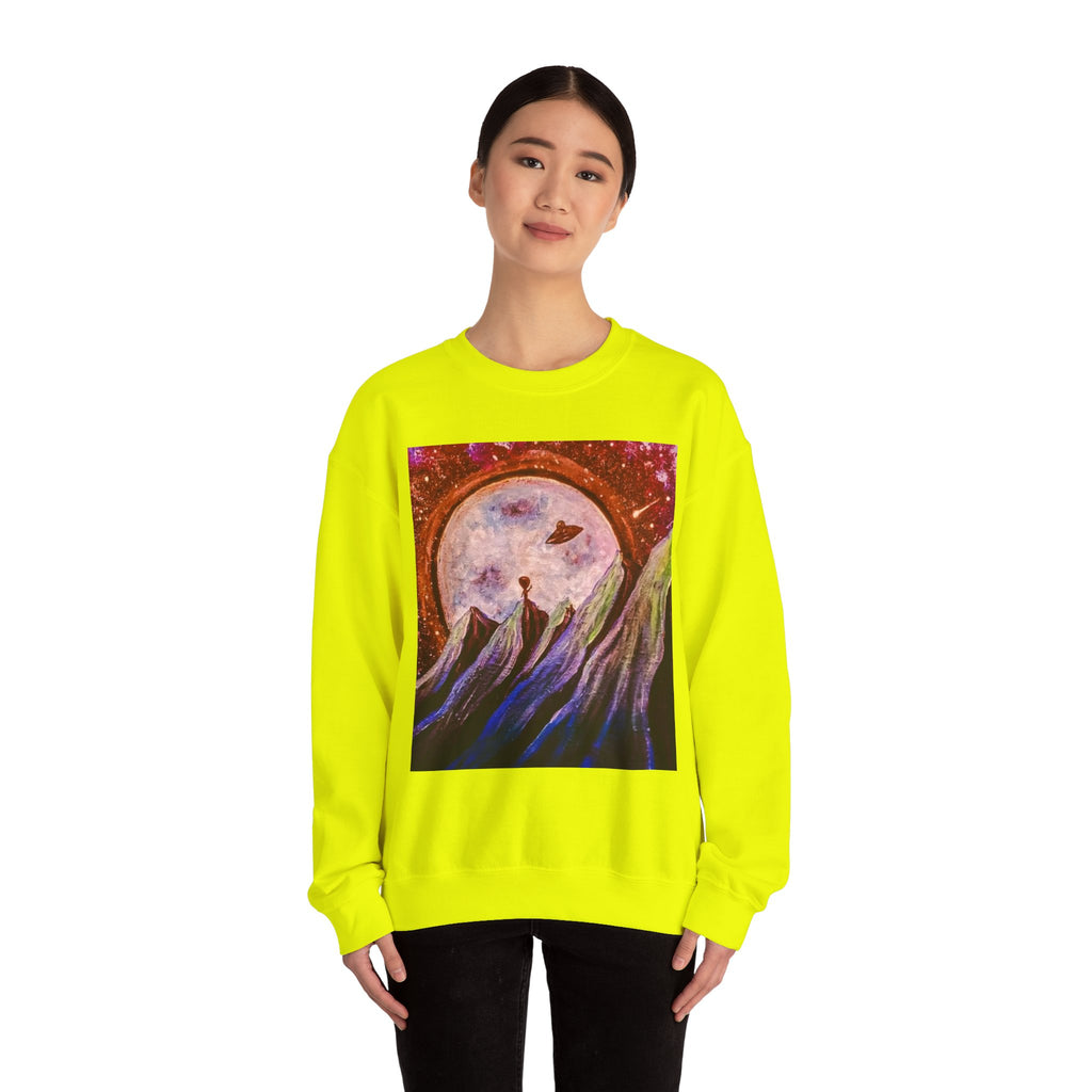 Cosmic Adventure Crewneck Sweatshirt - Unisex Heavy Blend, Galaxy Art, Starry Night Fashion, Space Lover Gift, Cozy Casual Wear