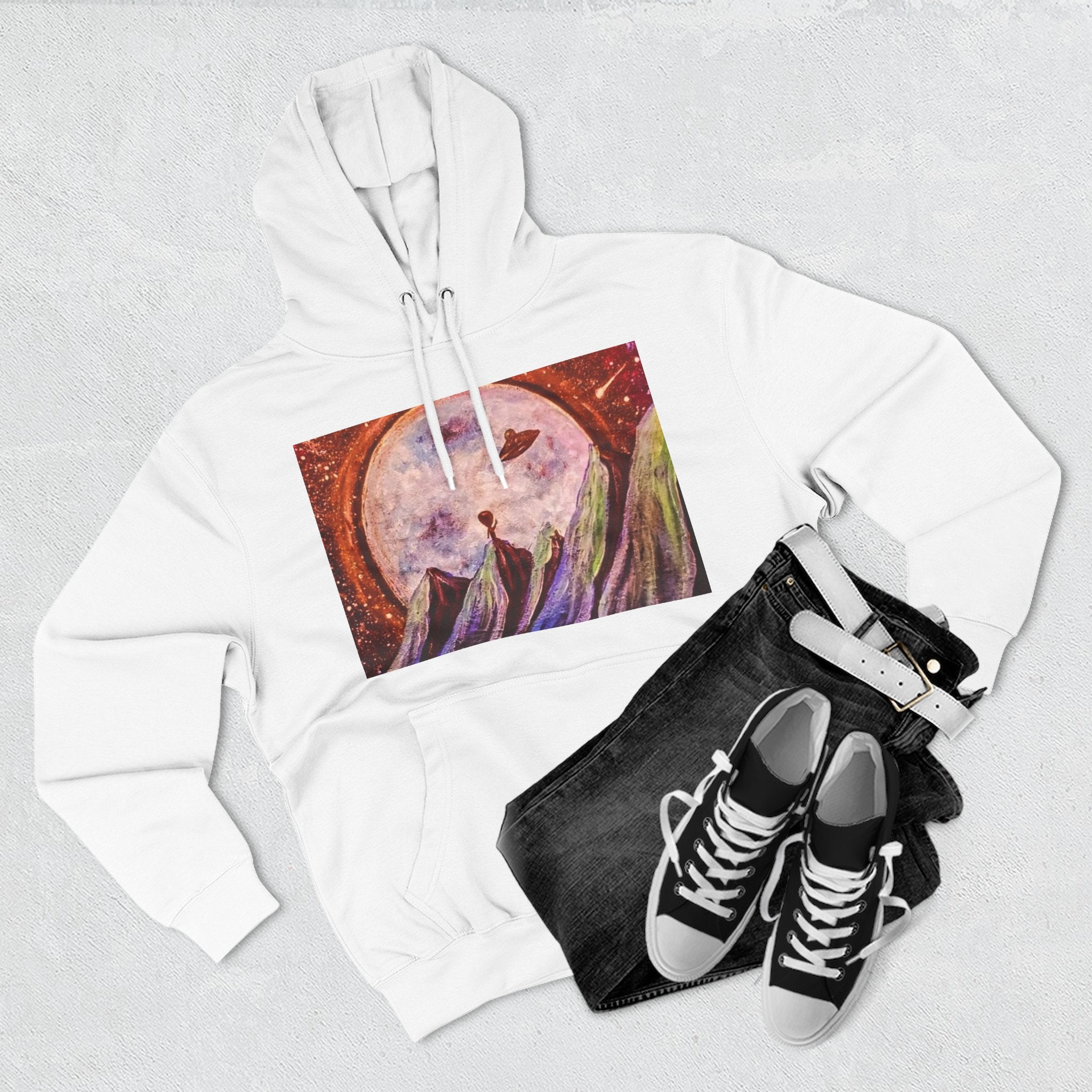 Moonlit Mountain Hoodie — Surreal Nightscape Art Fleece Hoodie