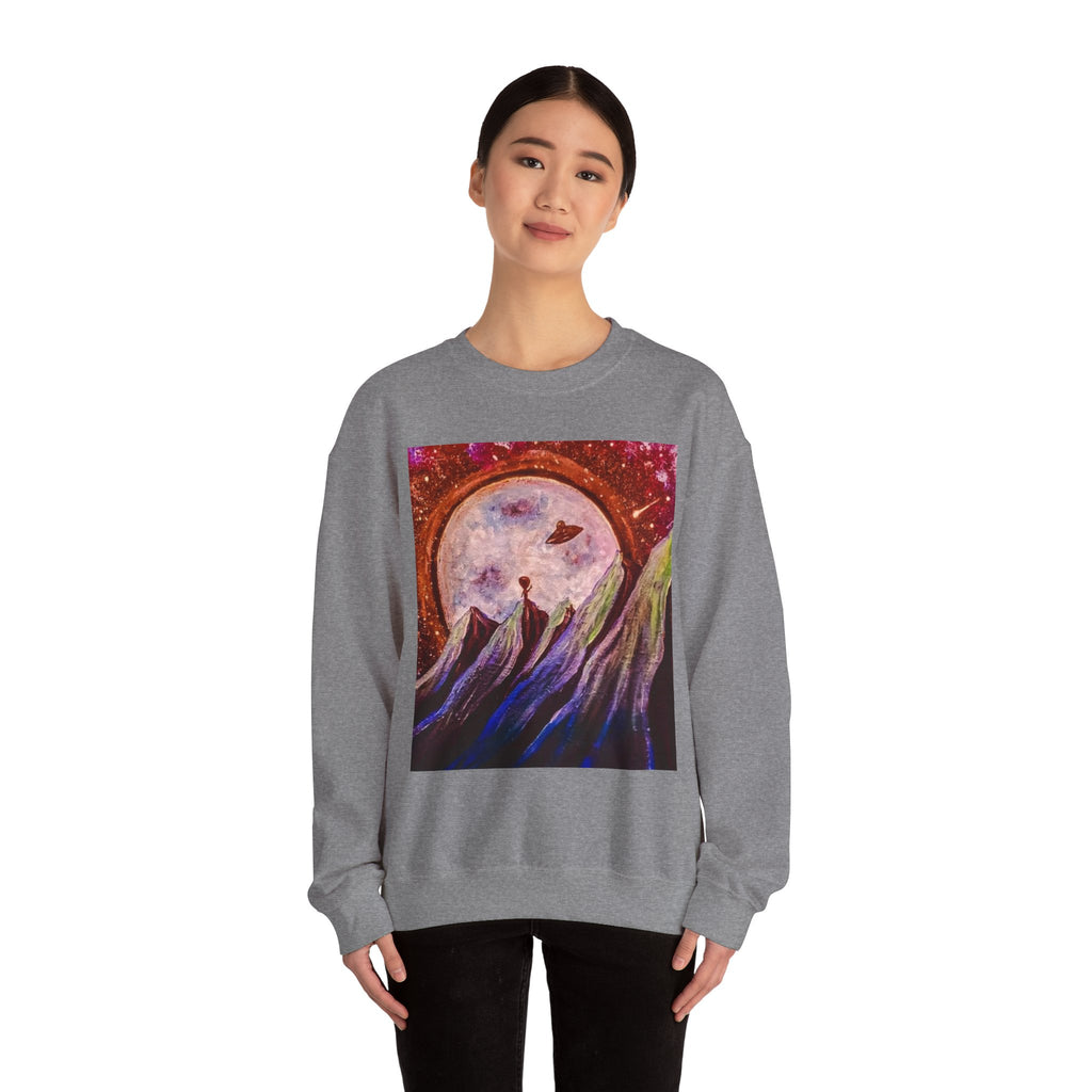 Cosmic Adventure Crewneck Sweatshirt - Unisex Heavy Blend, Galaxy Art, Starry Night Fashion, Space Lover Gift, Cozy Casual Wear