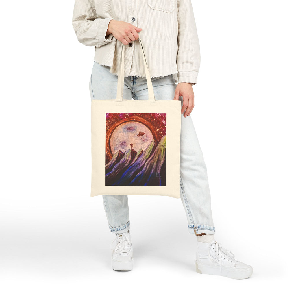 Moonlit Mountain Tote — Cosmic Moon & Howling Wolf Canvas Bag
