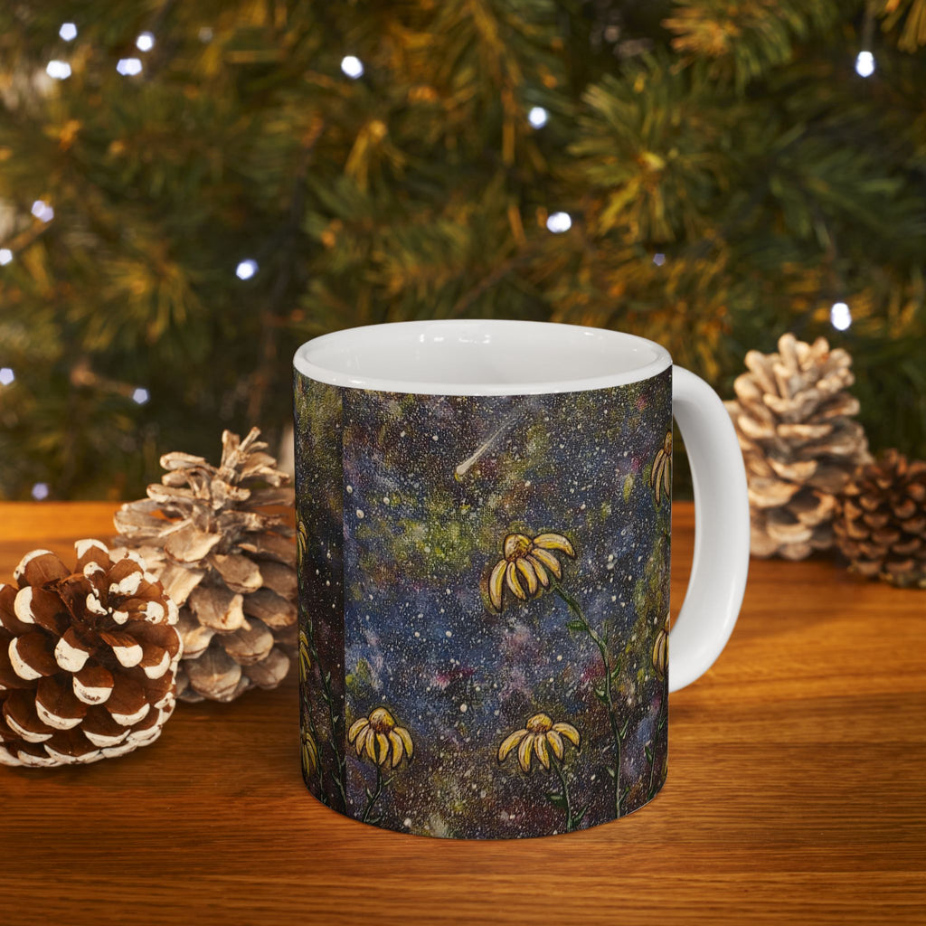 Moonlit Wildflower Mug — Floral Night Sky Ceramic Coffee Cup (11oz, 15oz)
