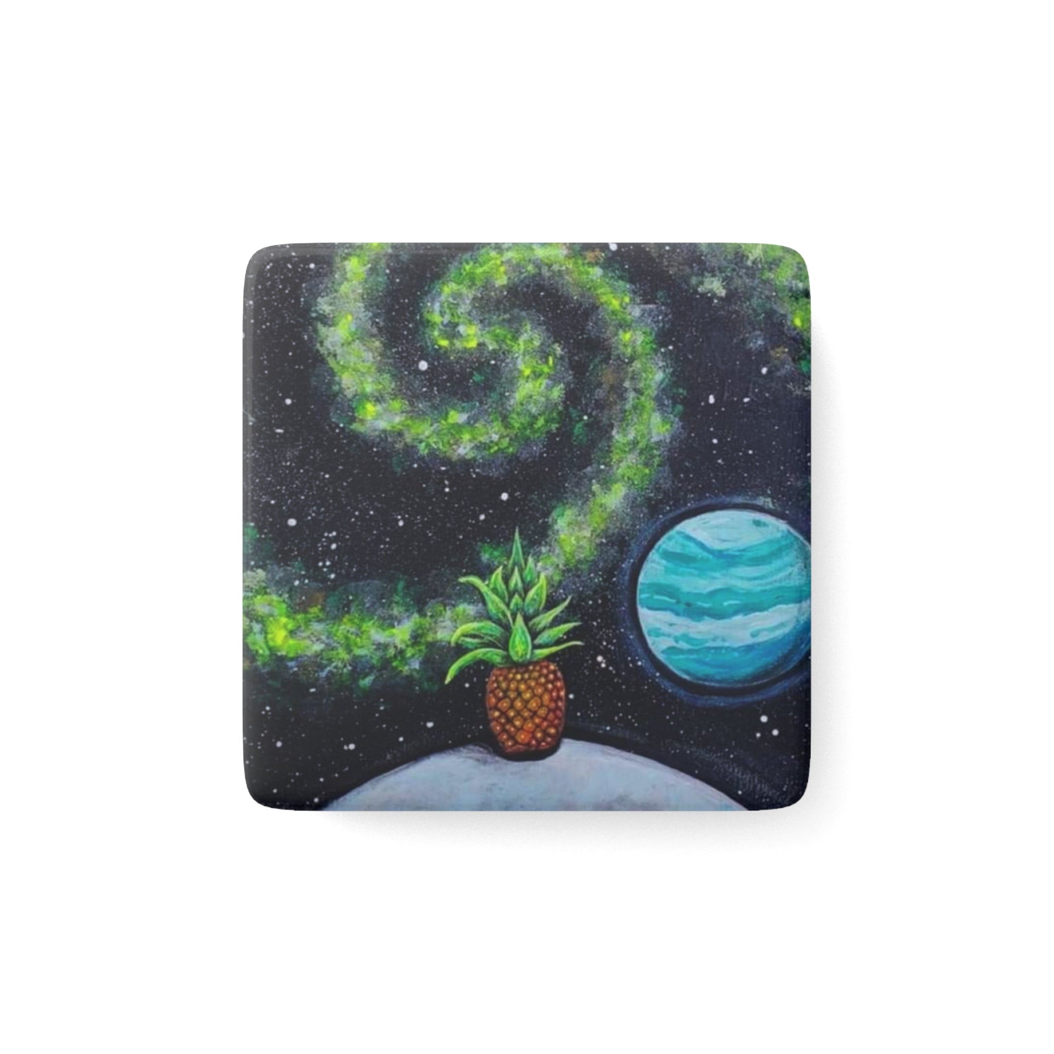 Space Pineapple Porcelain Magnet — Whimsical Cosmic Art Refrigerator Magnet
