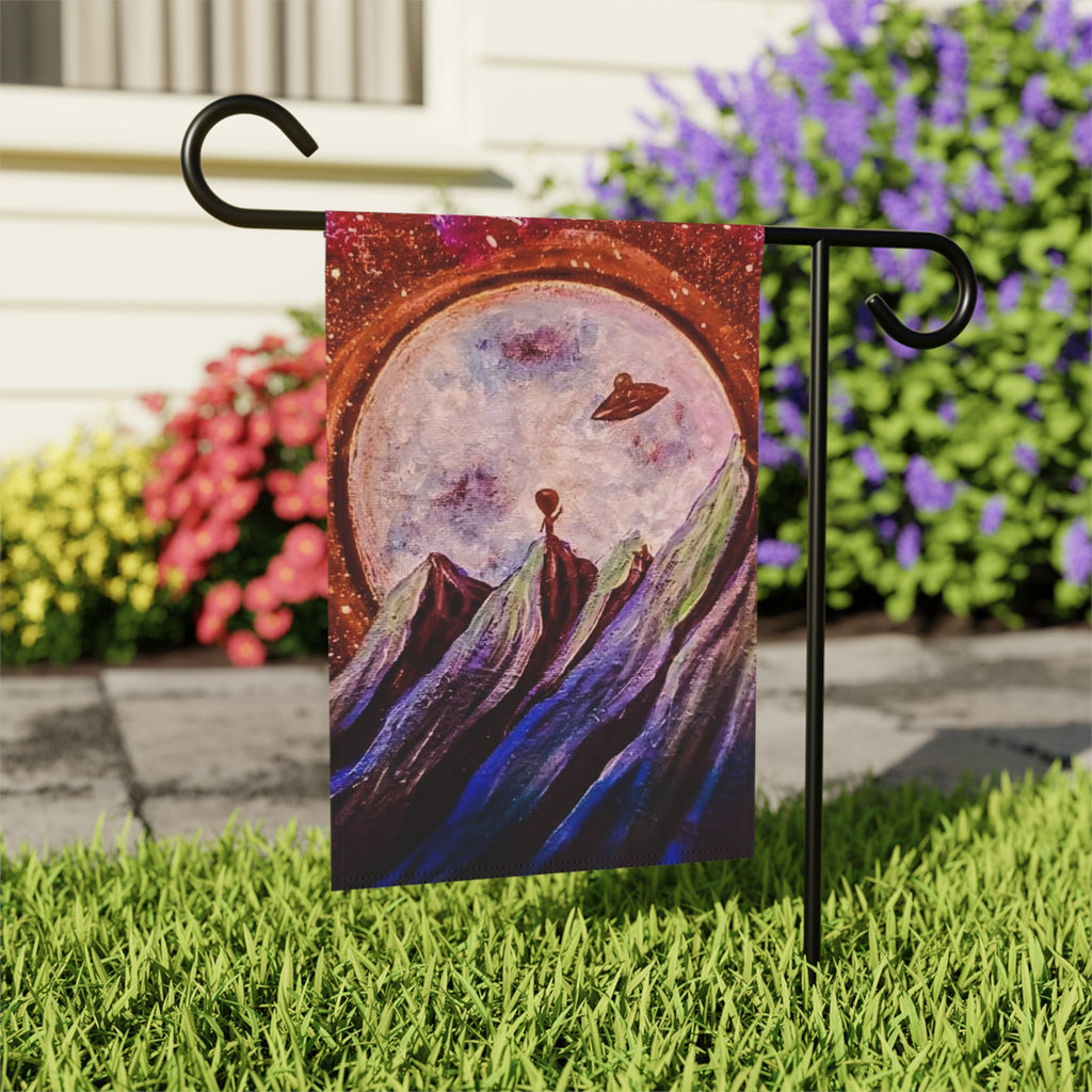 Celestial Garden Banner, Cosmic House Flag, Outdoor Flag Decor, Space Theme Banner, Alien Landscape Garden Flag, Unique Yard Art