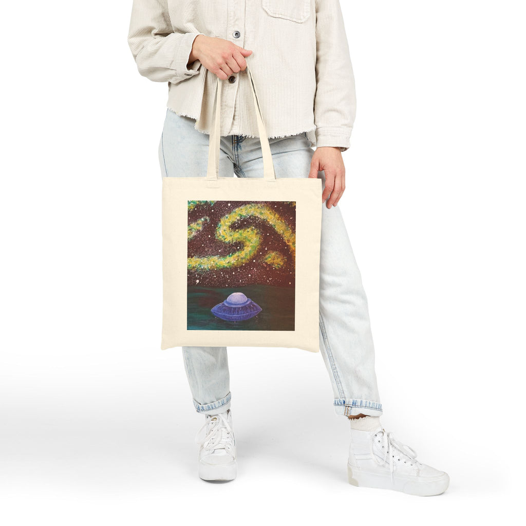 Tote Bag — Cosmic Swirl UFO Canvas Tote (Galaxy, Night Sky Art)