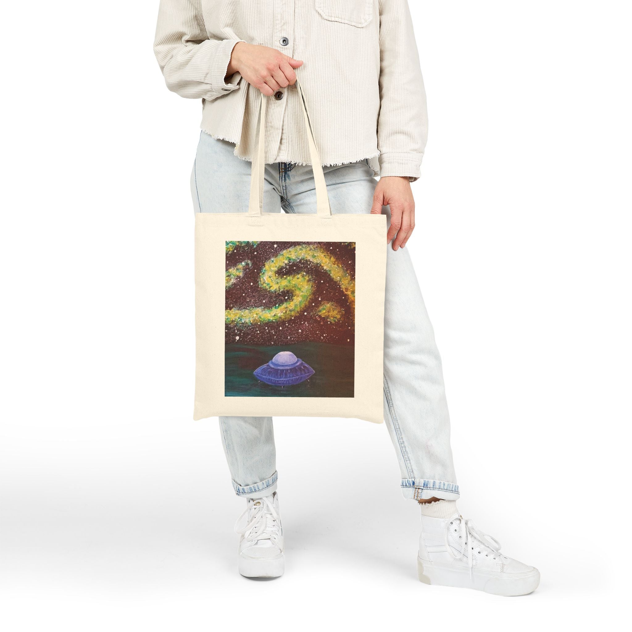 Tote Bag — Cosmic Swirl UFO Canvas Tote (Galaxy, Night Sky Art)