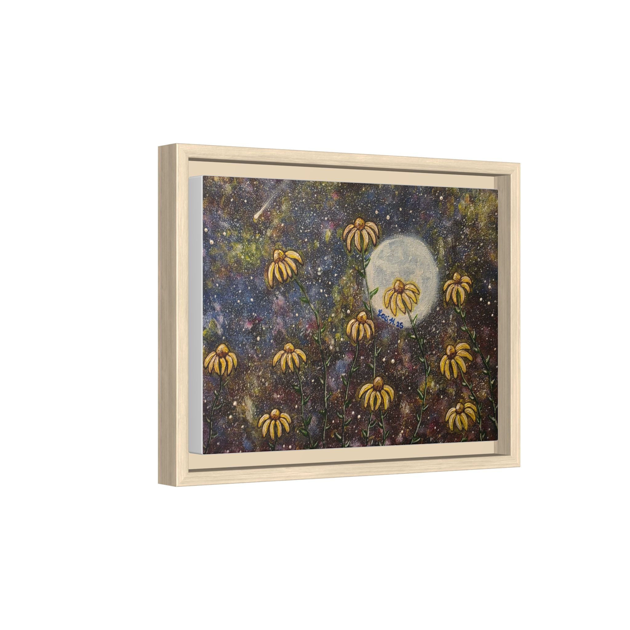 Framed Matte Canvas Print — Moonlit Black-Eyed Susans Art
