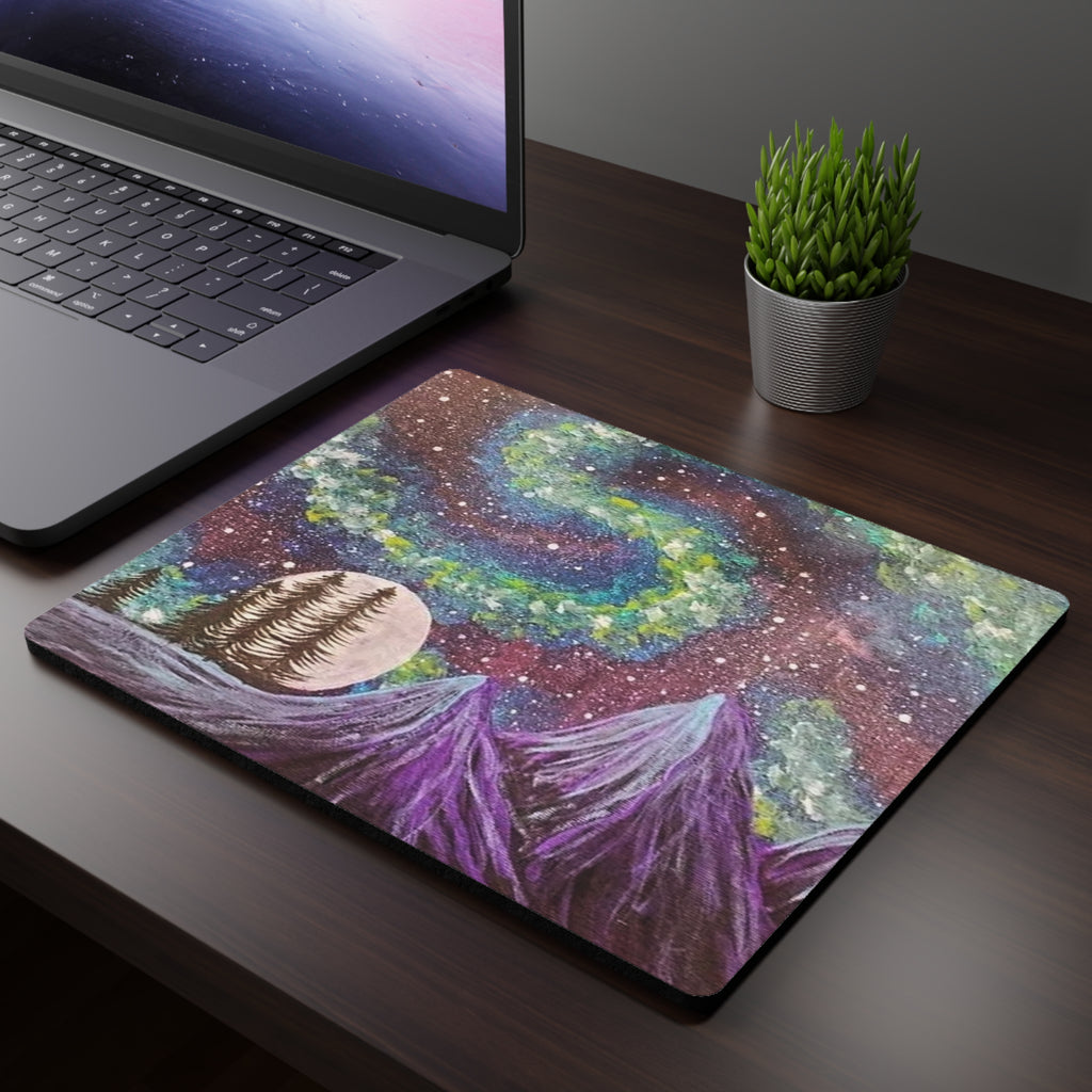 Aurora Nightscape Mouse Pad — Cosmic Mountains & Moon Desk Mat