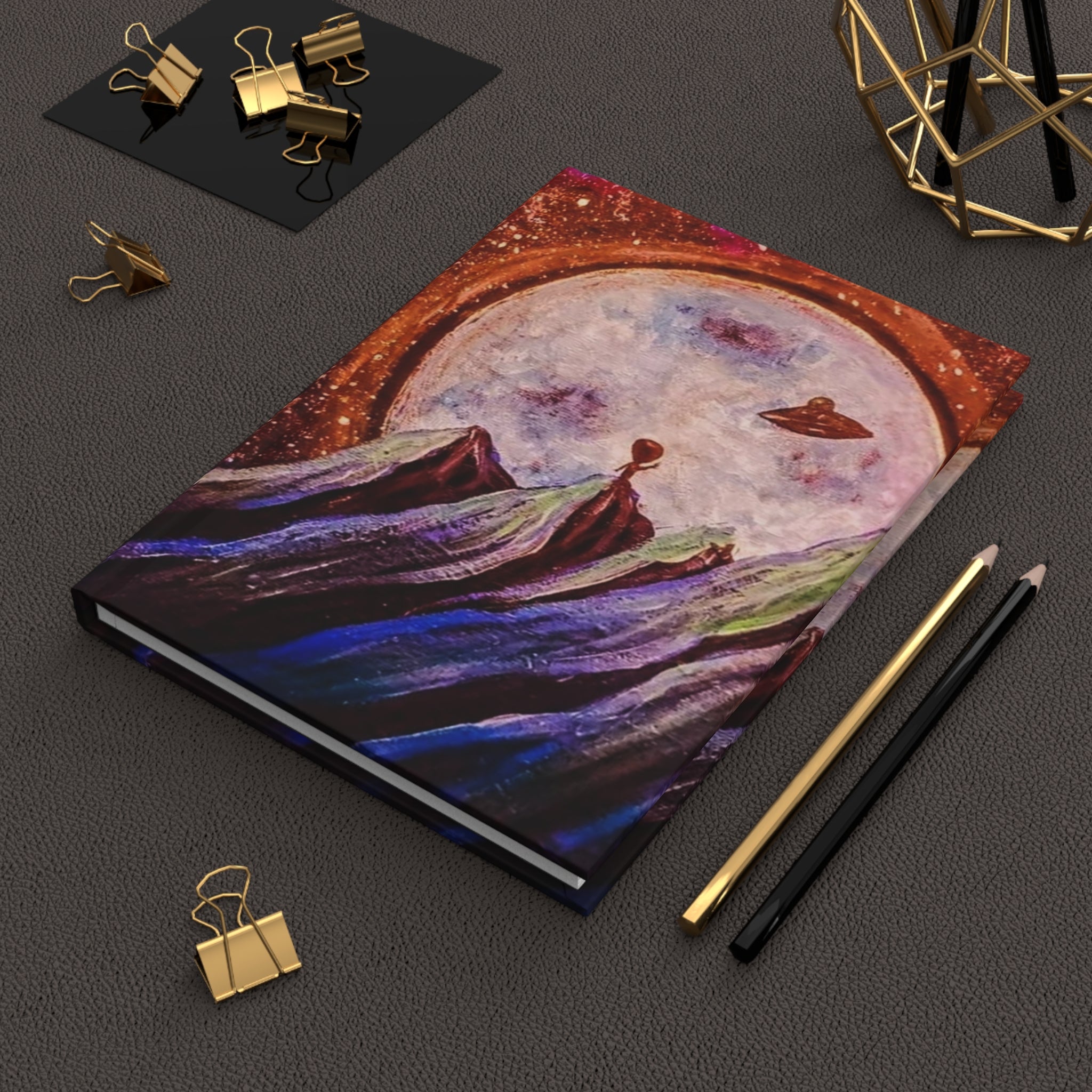 Cosmic Mountain Journal — Space Alien Moon Hardcover Notebook