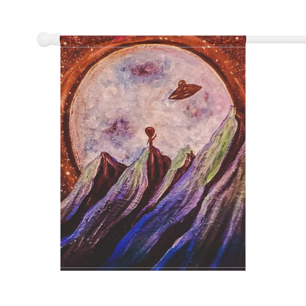 Celestial Garden Banner, Cosmic House Flag, Outdoor Flag Decor, Space Theme Banner, Alien Landscape Garden Flag, Unique Yard Art