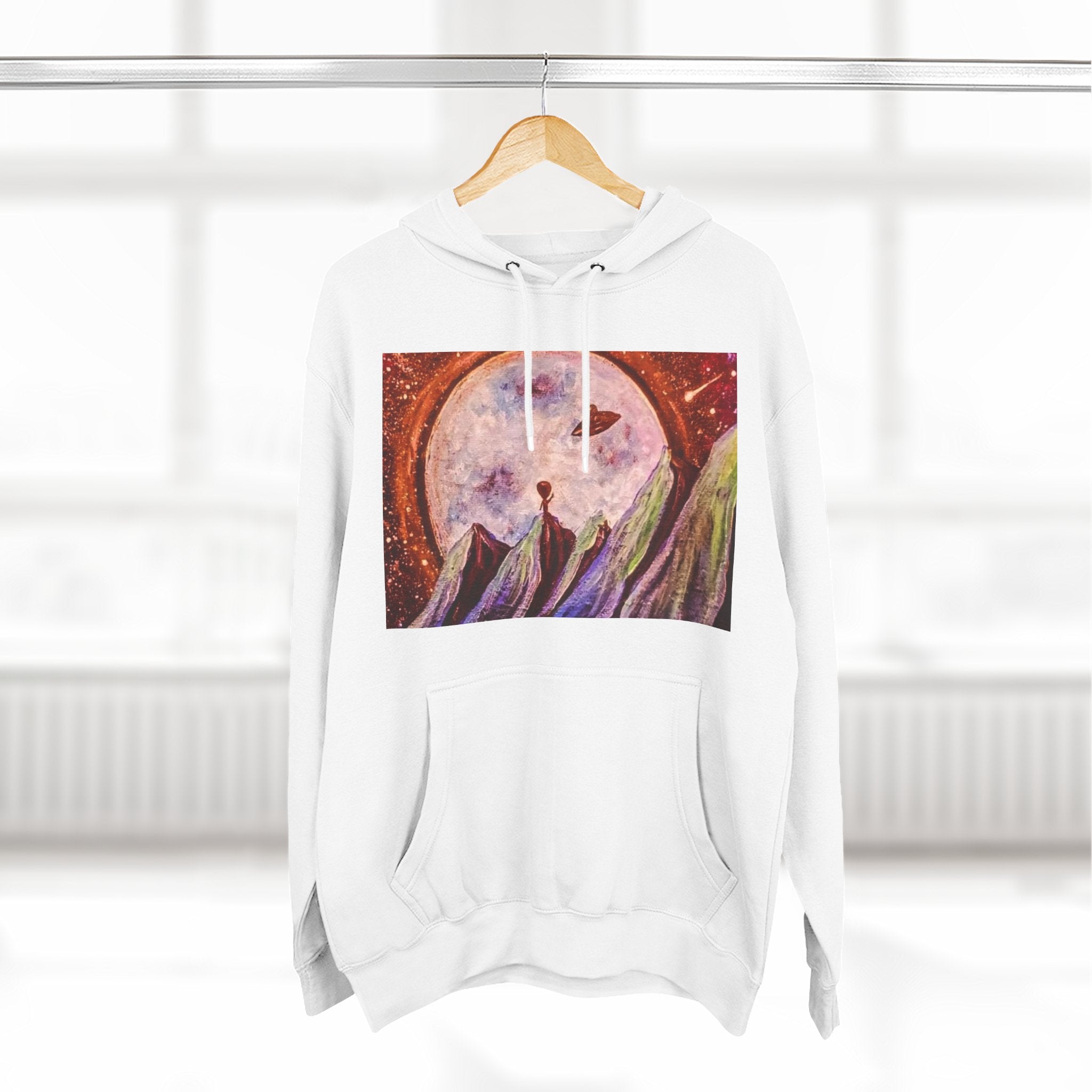 Moonlit Mountain Hoodie — Surreal Nightscape Art Fleece Hoodie