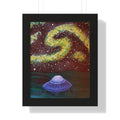 Framed Poster — Cosmic UFO Art Print (Galaxy Swirl Night Sky)