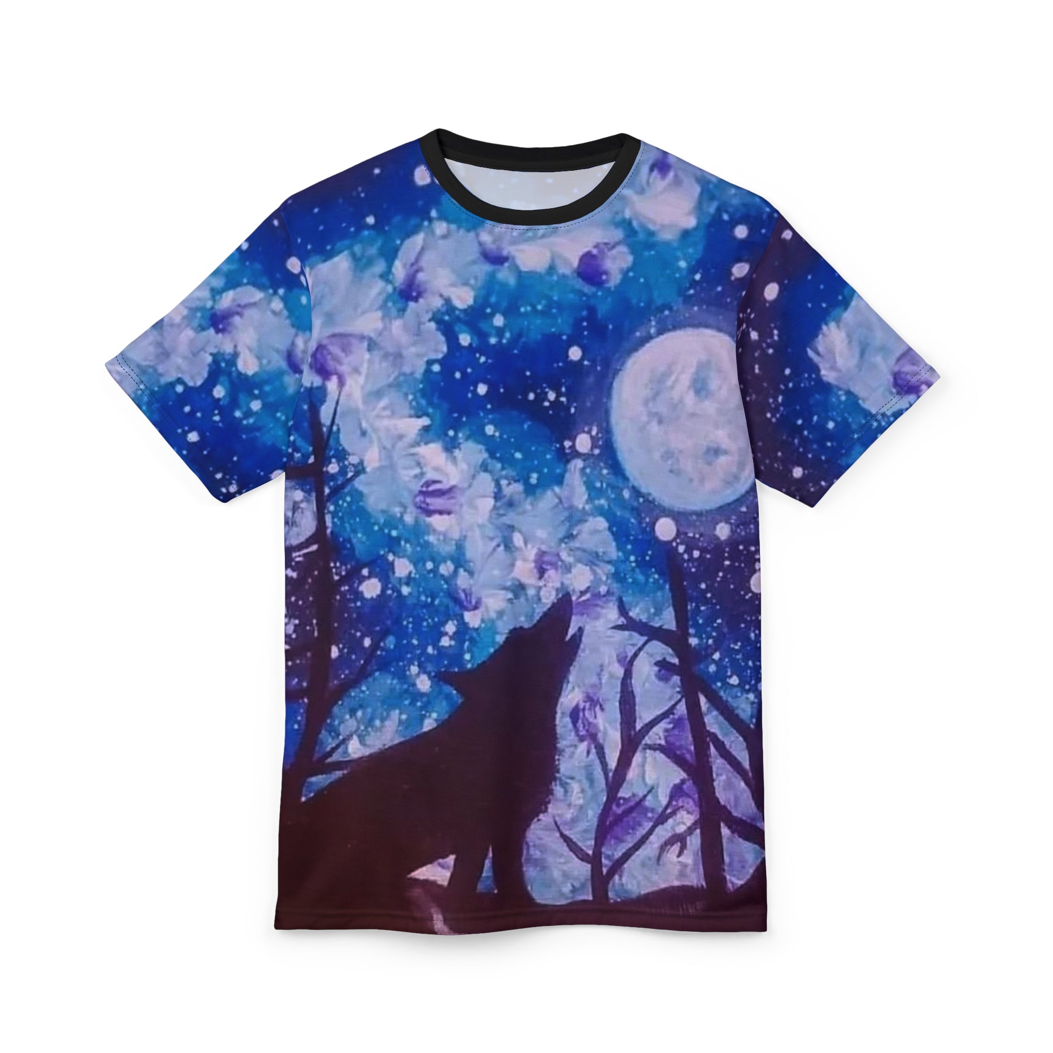 Celestial Wolf AOP Tee, Mystical Unisex Cut & Sew Shirt, Night Sky Apparel, Nature Lover Gift, Dreamy Graphic T-Shirt