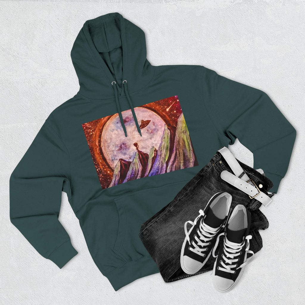 Moonlit Mountain Hoodie — Surreal Nightscape Art Fleece Hoodie