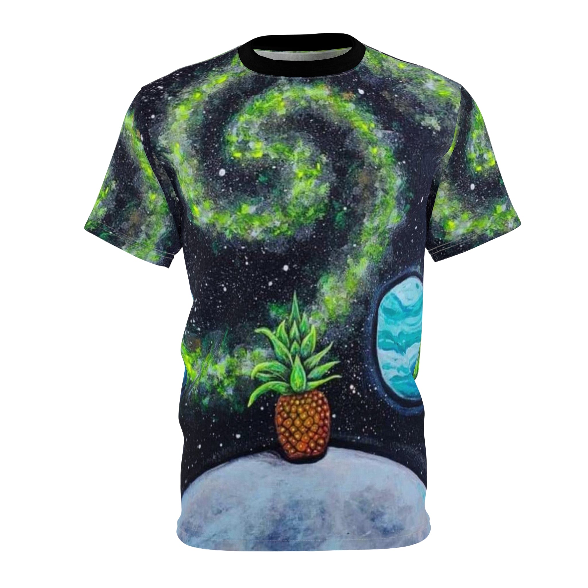 Cosmic Pineapple Unisex Tee, Space Graphic T-Shirt, AOP Tee for Beach Lovers, Galaxy Design Apparel, Unique Astro T-Shirt