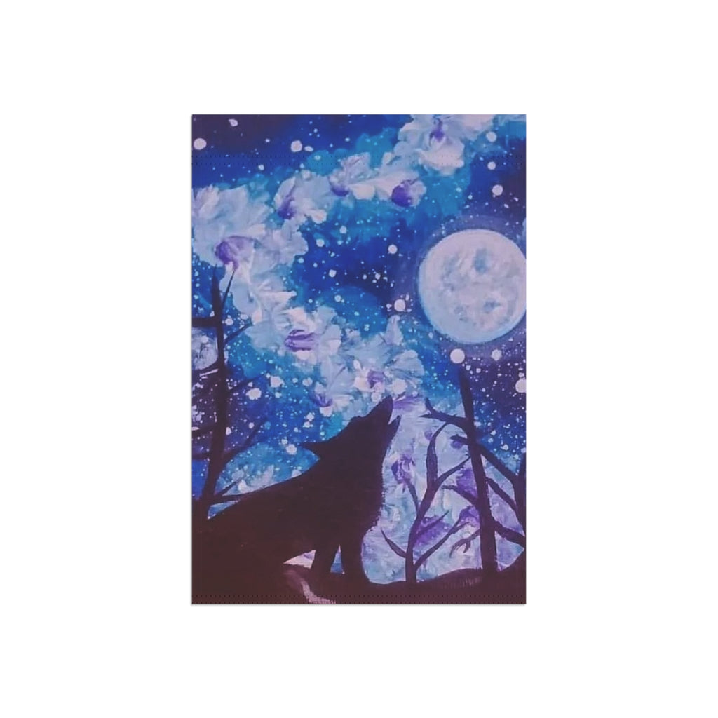 Mystical Wolf Garden Banner, Outdoor Decor, Housewarming Gift, Moonlight Design, Floral Flag, Home & Garden Decoration