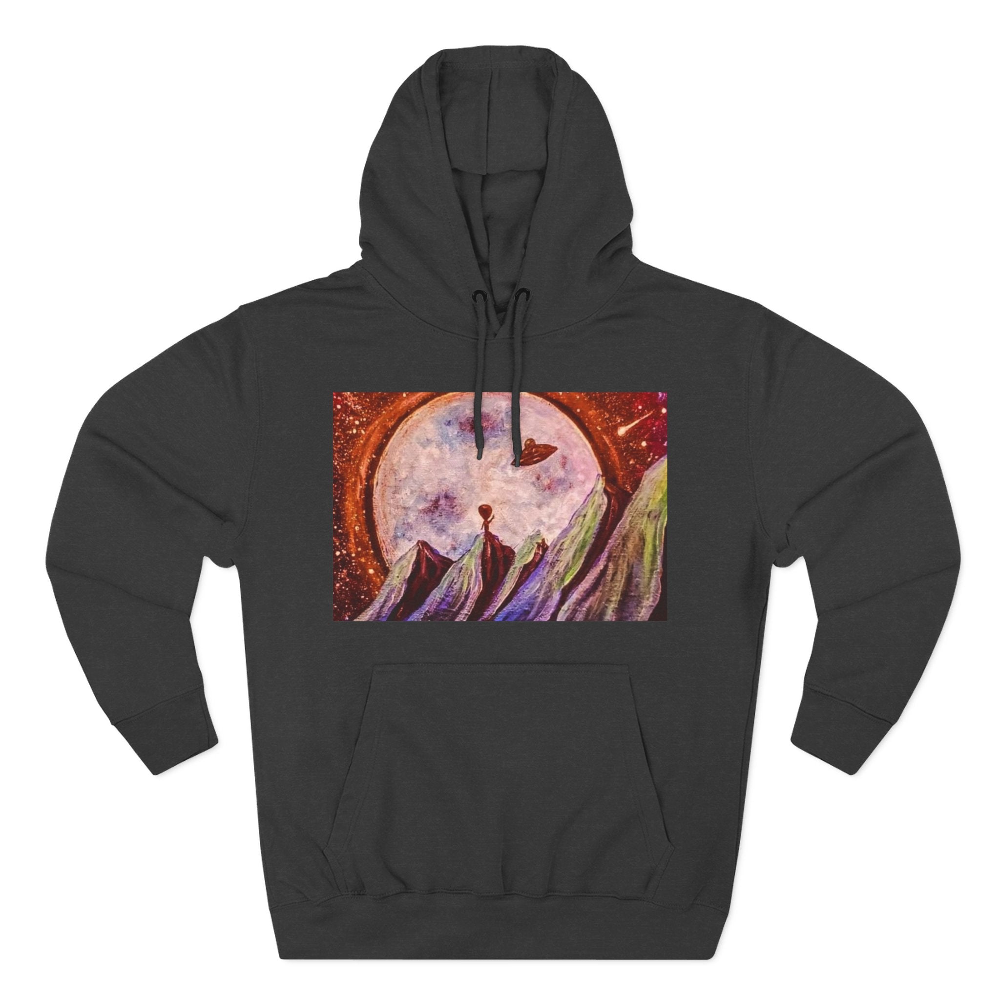 Moonlit Mountain Hoodie — Surreal Nightscape Art Fleece Hoodie