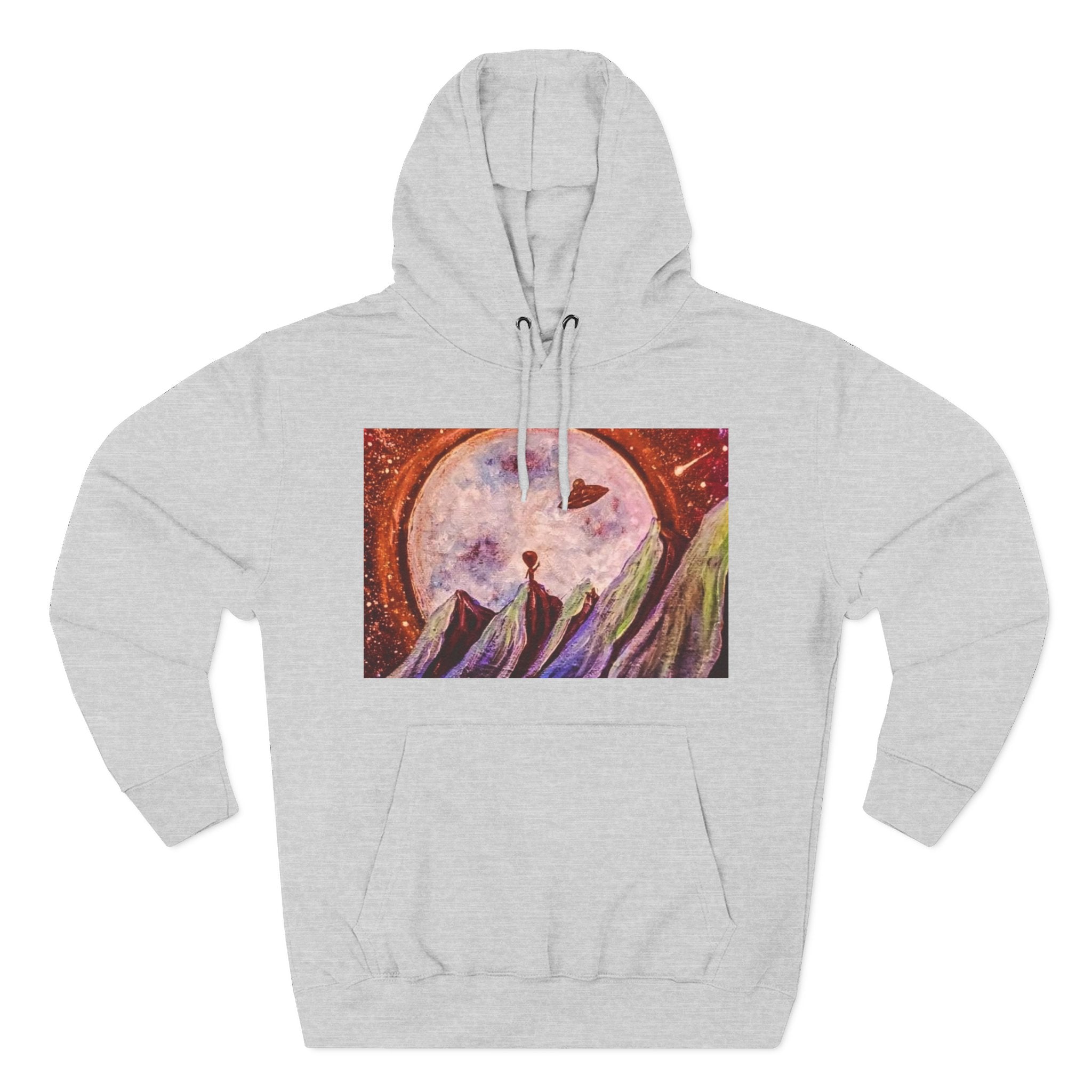 Moonlit Mountain Hoodie — Surreal Nightscape Art Fleece Hoodie