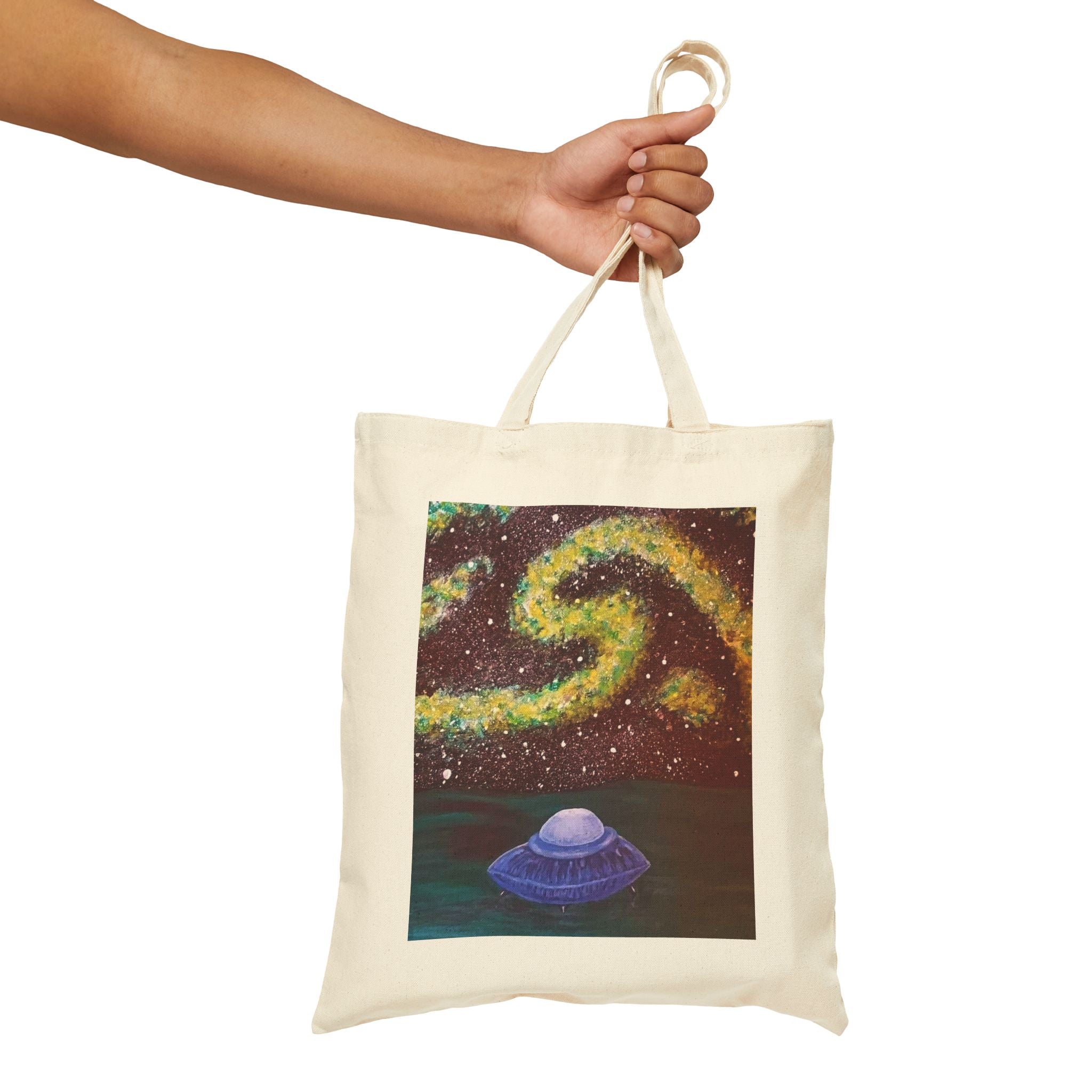 Tote Bag — Cosmic Swirl UFO Canvas Tote (Galaxy, Night Sky Art)