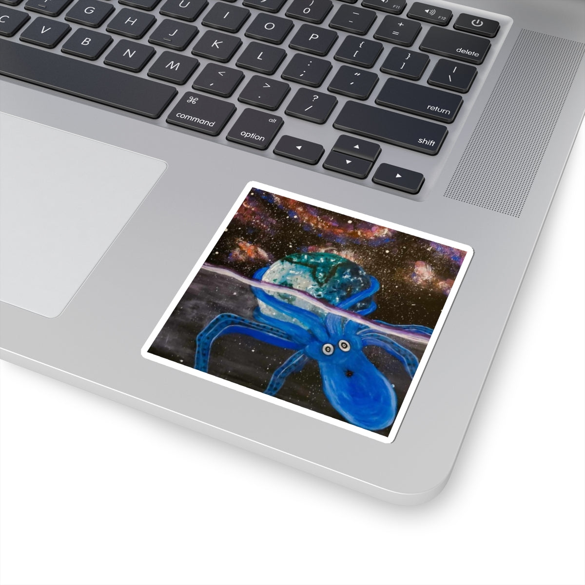 Blue Space Octopus Sticker — Cute Cosmic Squid Laptop Decal