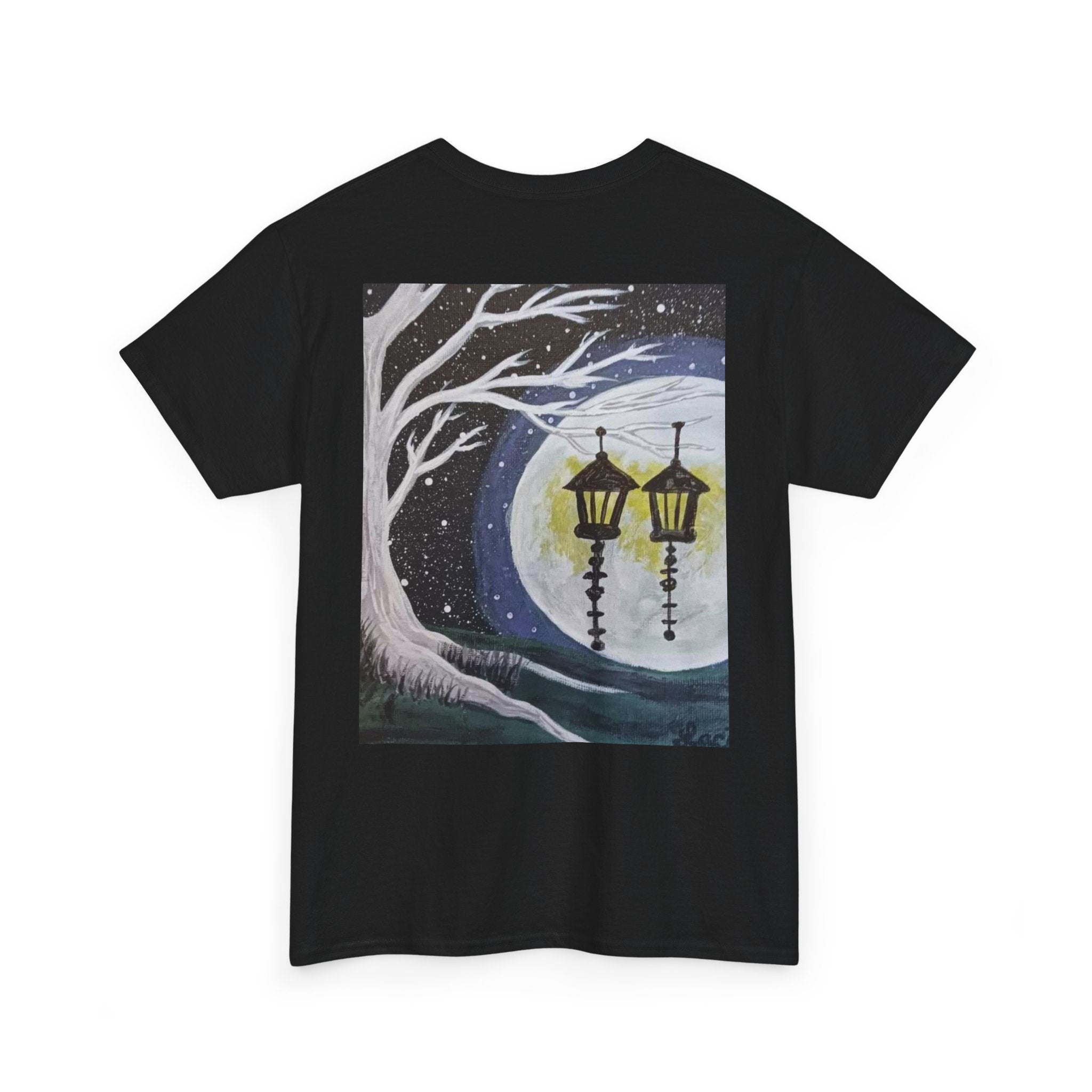 Ethereal Moonlight Tee, Unisex Heavy Cotton Tee, Night Sky Shirt, Nature Lover Apparel, Mystic Tree Top, Gift for Stargazers