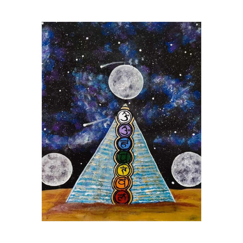 Chakra Pyramid Moon Matte Poster — Cosmic Spiritual Wall Art