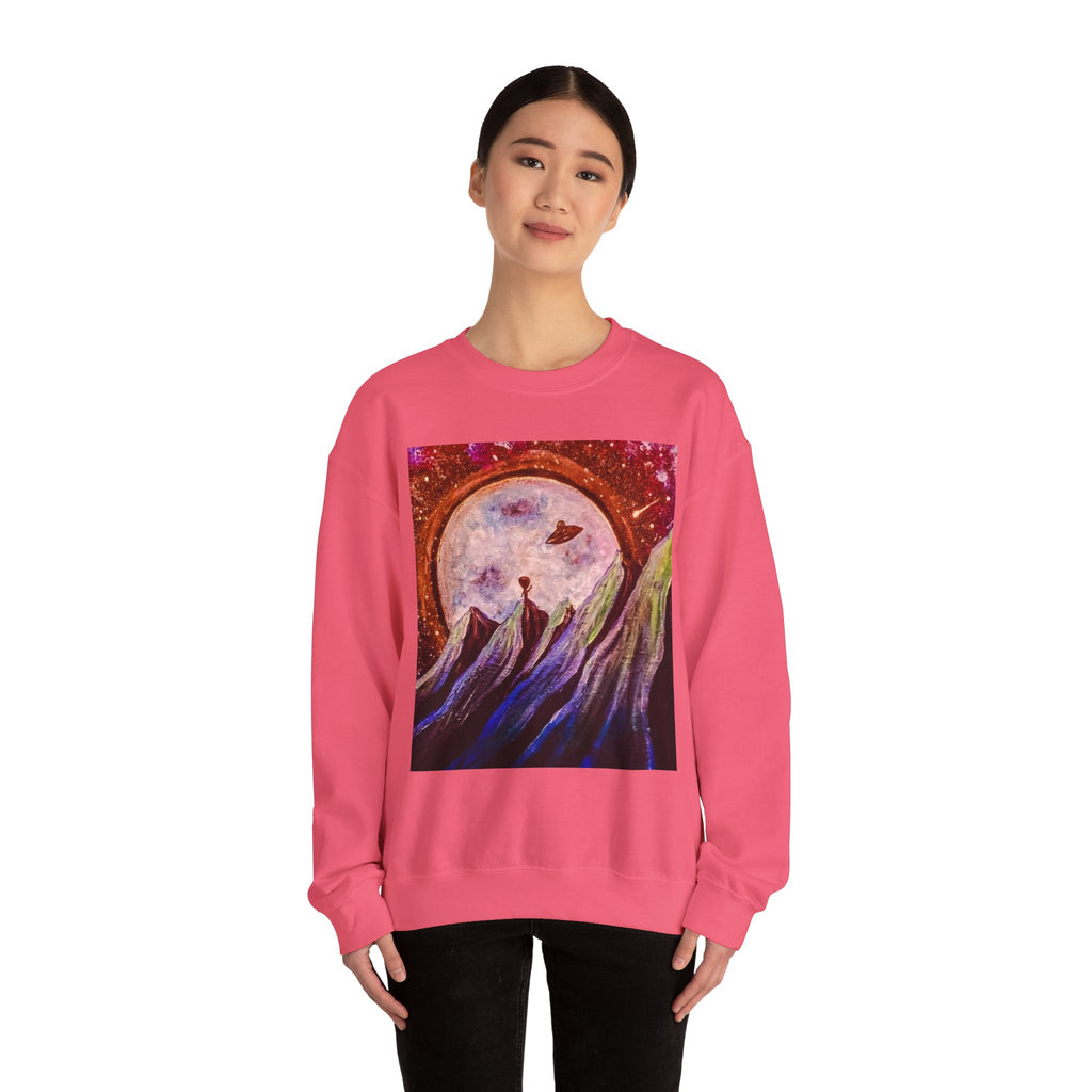 Cosmic Adventure Crewneck Sweatshirt - Unisex Heavy Blend, Galaxy Art, Starry Night Fashion, Space Lover Gift, Cozy Casual Wear