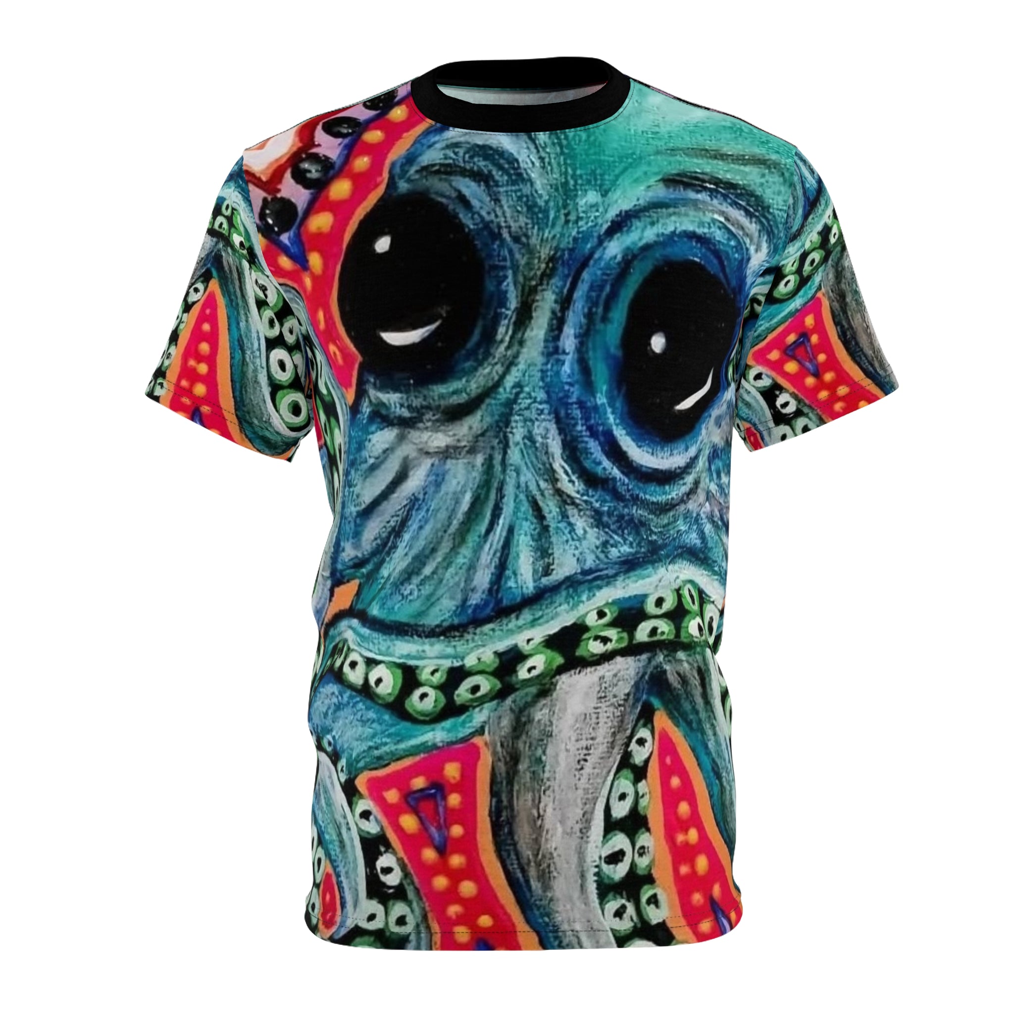 Vibrant Octopus Graphic Tee, Unique Unisex T-Shirt, AOP Print, Ocean Lover Gift, Colorful Beachwear, Fun Art Fashion