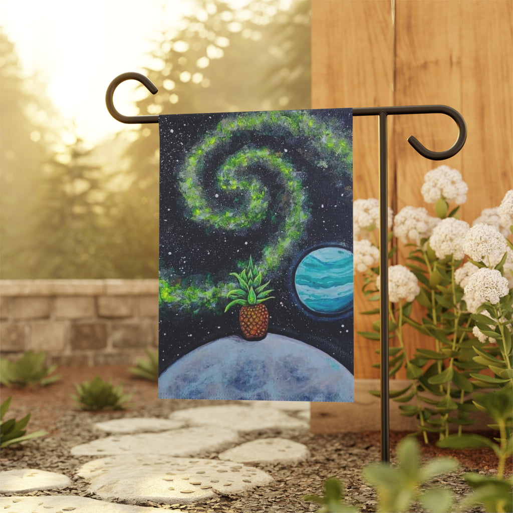 Celestial Pineapple Garden Flag, Unique Outdoor Decor for Home, Planet-Themed Banner, Garden Party Decor, Summer Holiday Decoration