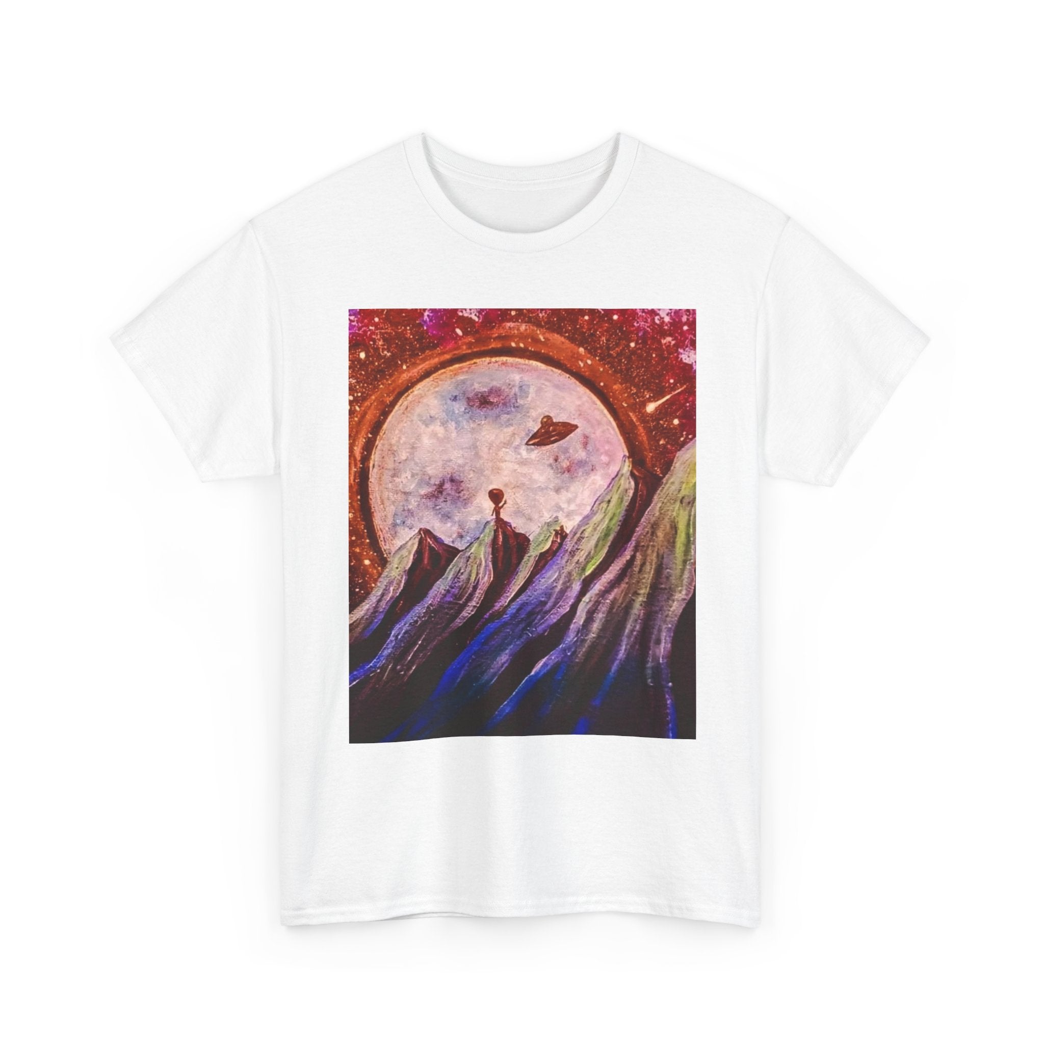 Cosmic Moon Mountain Tee — UFO Nightscape Graphic T-Shirt
