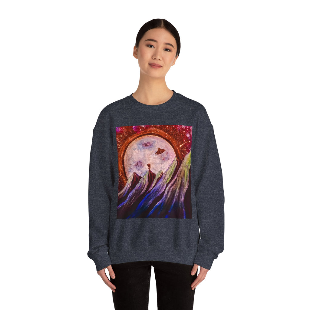 Cosmic Adventure Crewneck Sweatshirt - Unisex Heavy Blend, Galaxy Art, Starry Night Fashion, Space Lover Gift, Cozy Casual Wear