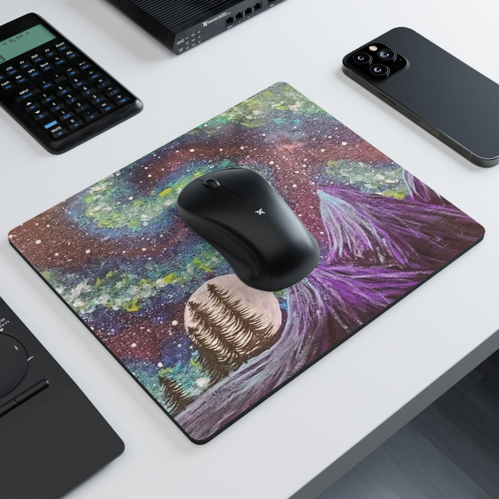Aurora Nightscape Mouse Pad — Cosmic Mountains & Moon Desk Mat