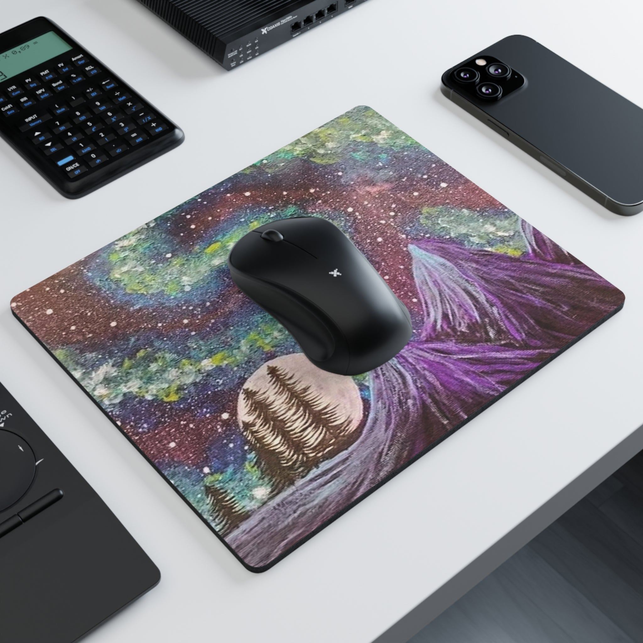Aurora Nightscape Mouse Pad — Cosmic Mountains & Moon Desk Mat