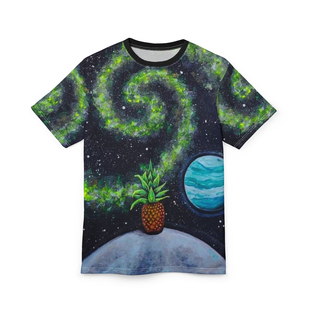 Cosmic Pineapple Unisex Tee, Space Graphic T-Shirt, AOP Tee for Beach Lovers, Galaxy Design Apparel, Unique Astro T-Shirt