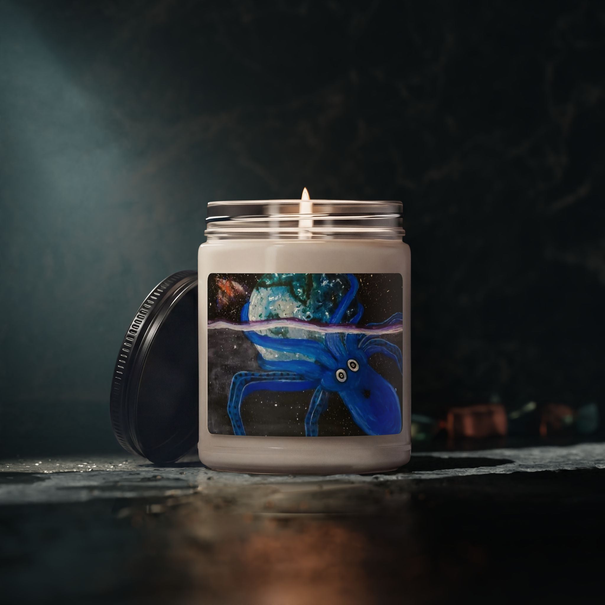 Blue Octopus Scented Soy Candle — 9oz Ocean-Inspired Jar Candle