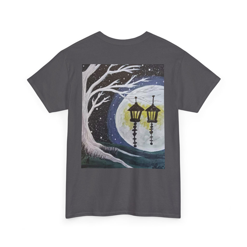 Ethereal Moonlight Tee, Unisex Heavy Cotton Tee, Night Sky Shirt, Nature Lover Apparel, Mystic Tree Top, Gift for Stargazers