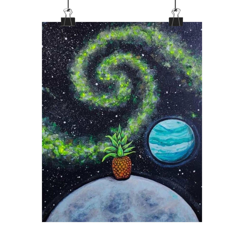 Space Pineapple Poster — Surreal Planet Art Matte Vertical Print