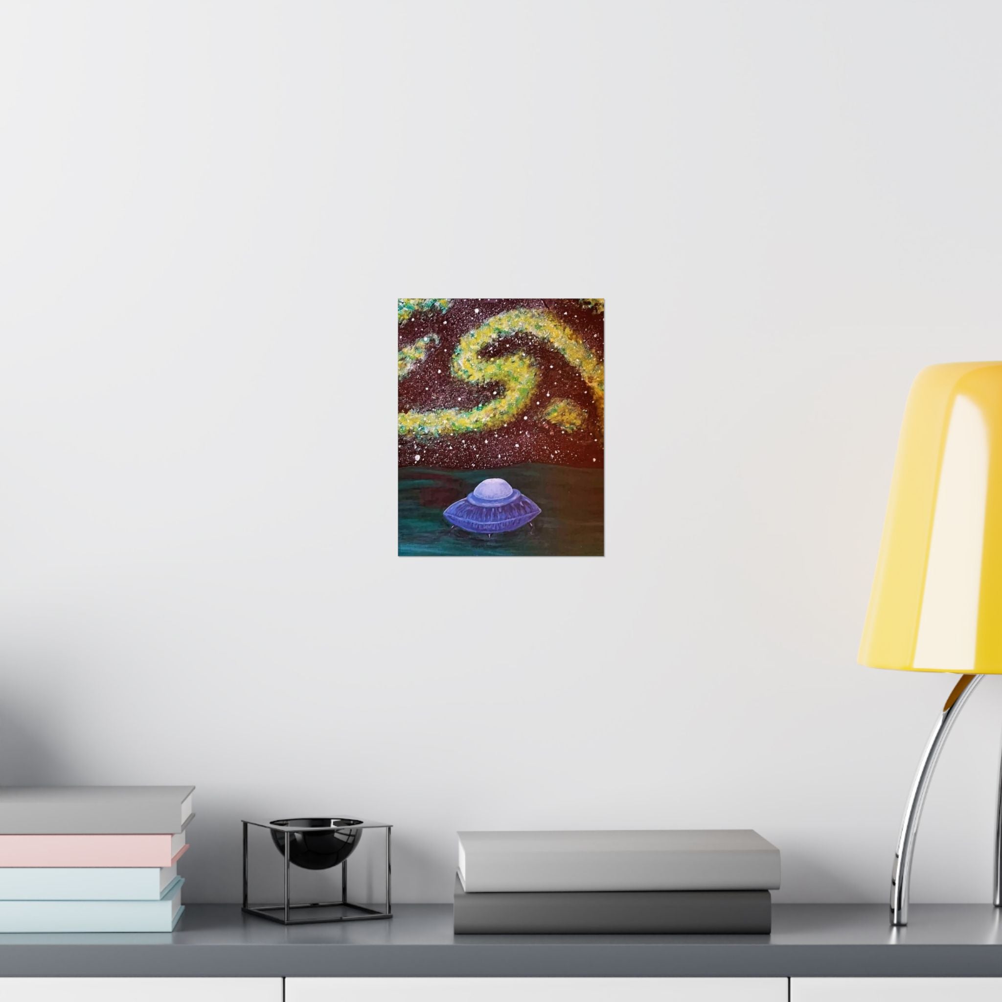 UFO Night Sky Poster — Matte Vertical Sci‑Fi Art Print