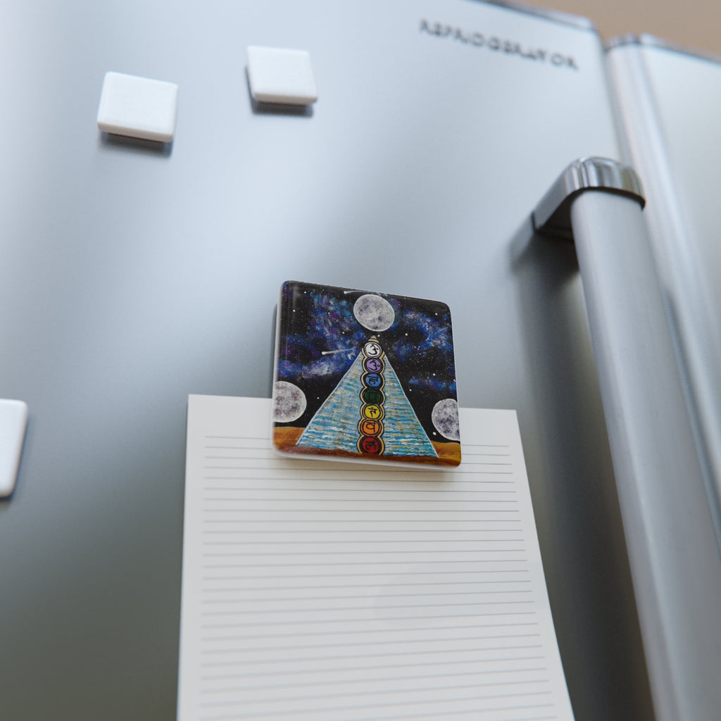 Chakra Pyramid Moon Porcelain Magnet — Spiritual Cosmic Home Décor