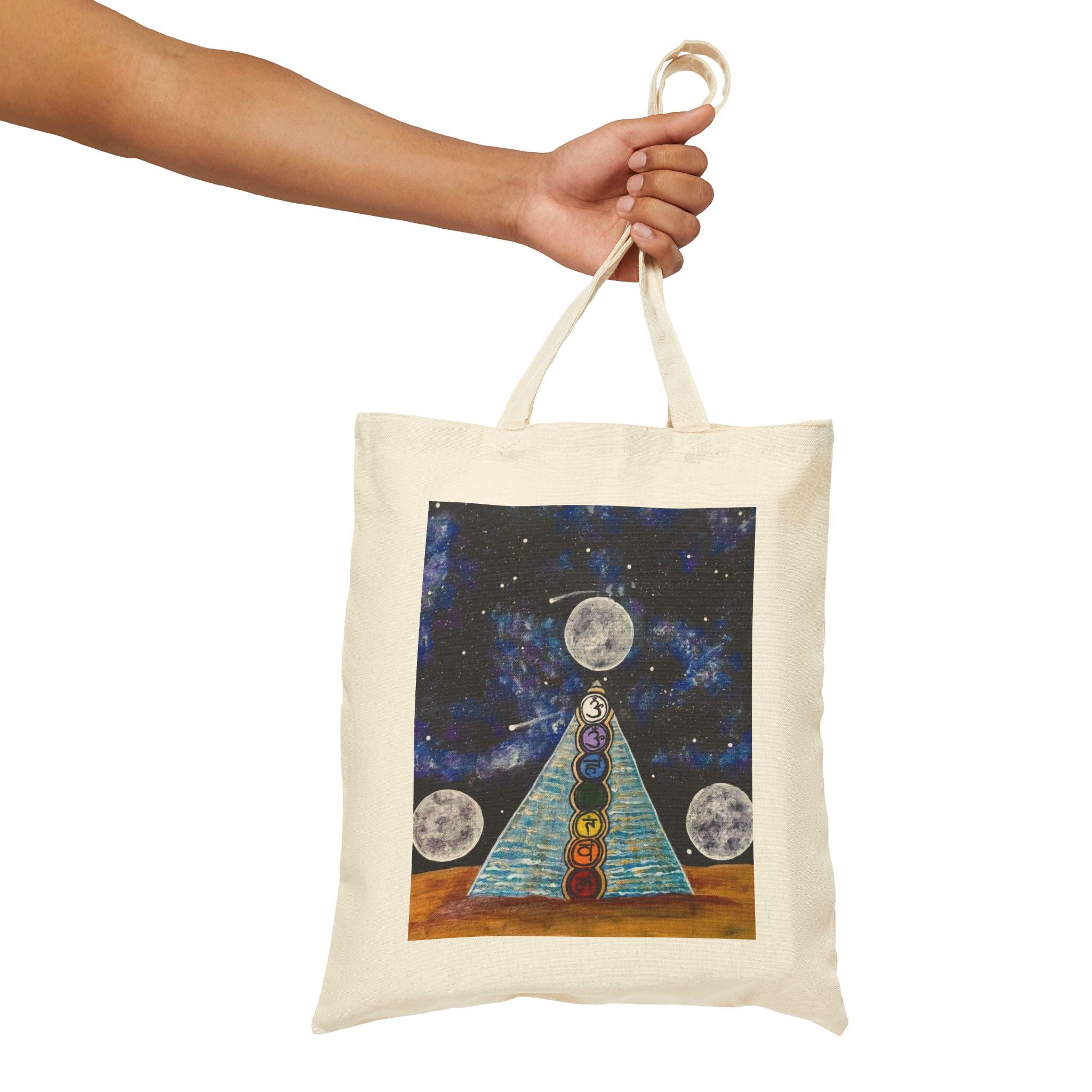 Mystic Chakra Pyramid Tote — Moon & Cosmic Energy Canvas Bag
