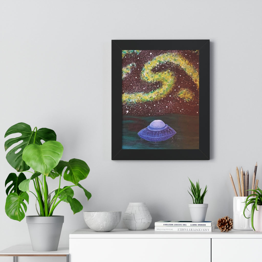 Framed Poster — Cosmic UFO Art Print (Galaxy Swirl Night Sky)