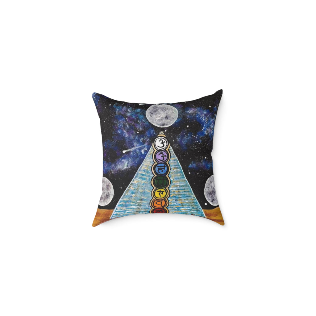 Chakra Pyramid Moon Square Pillow — Cosmic Spiritual Decorative Cushion