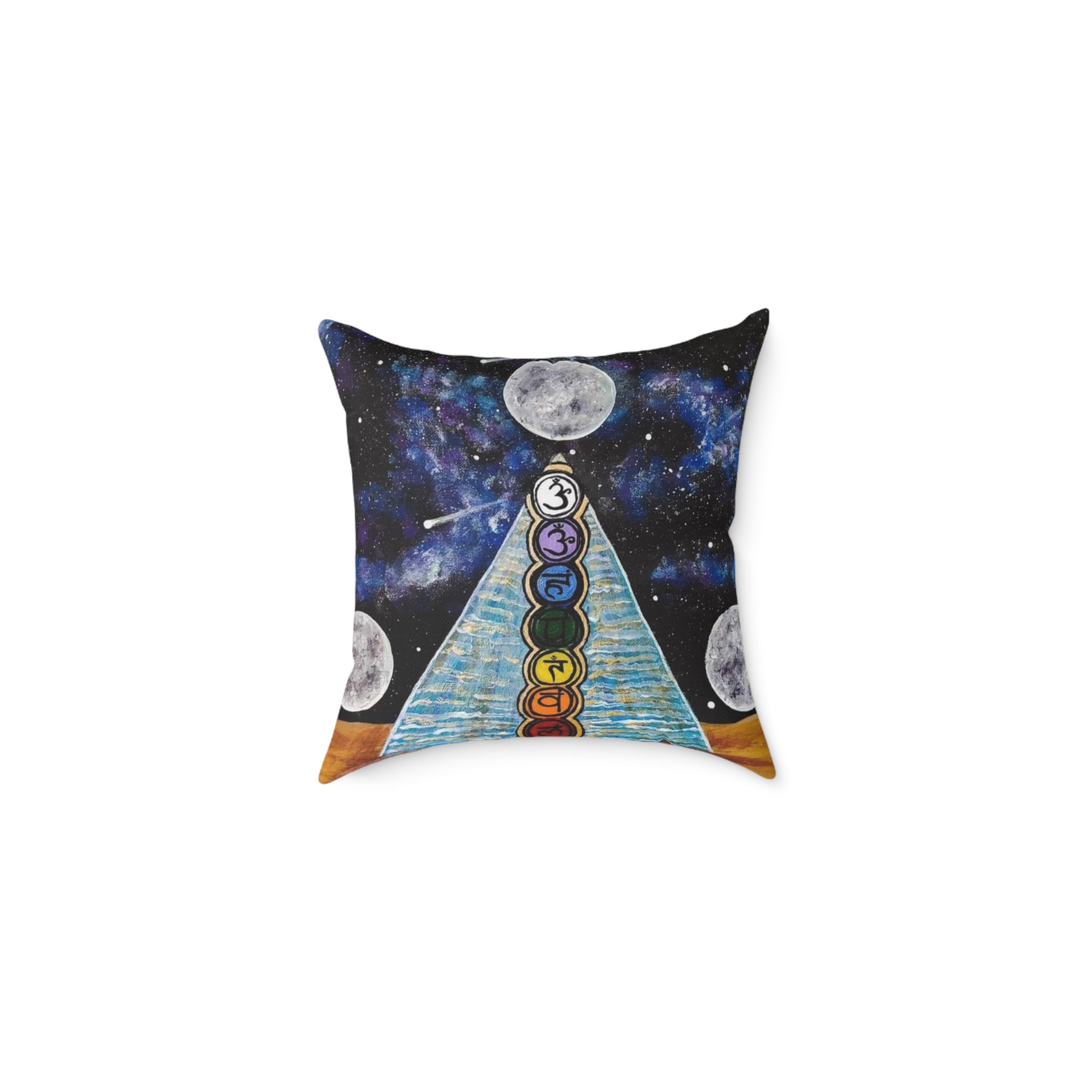 Chakra Pyramid Moon Square Pillow — Cosmic Spiritual Decorative Cushion