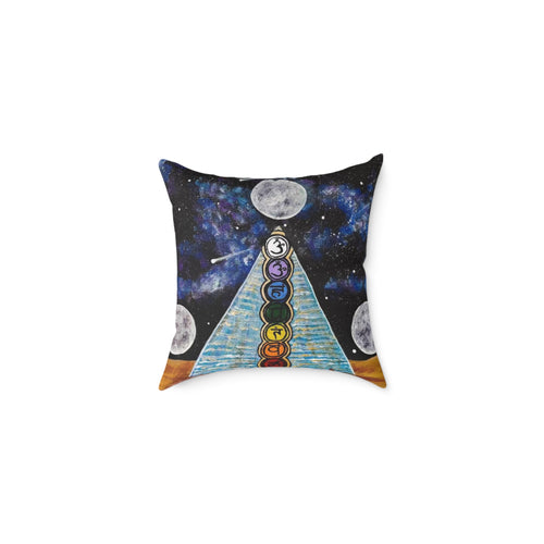 Chakra Pyramid Moon Square Pillow — Cosmic Spiritual Decorative Cushion